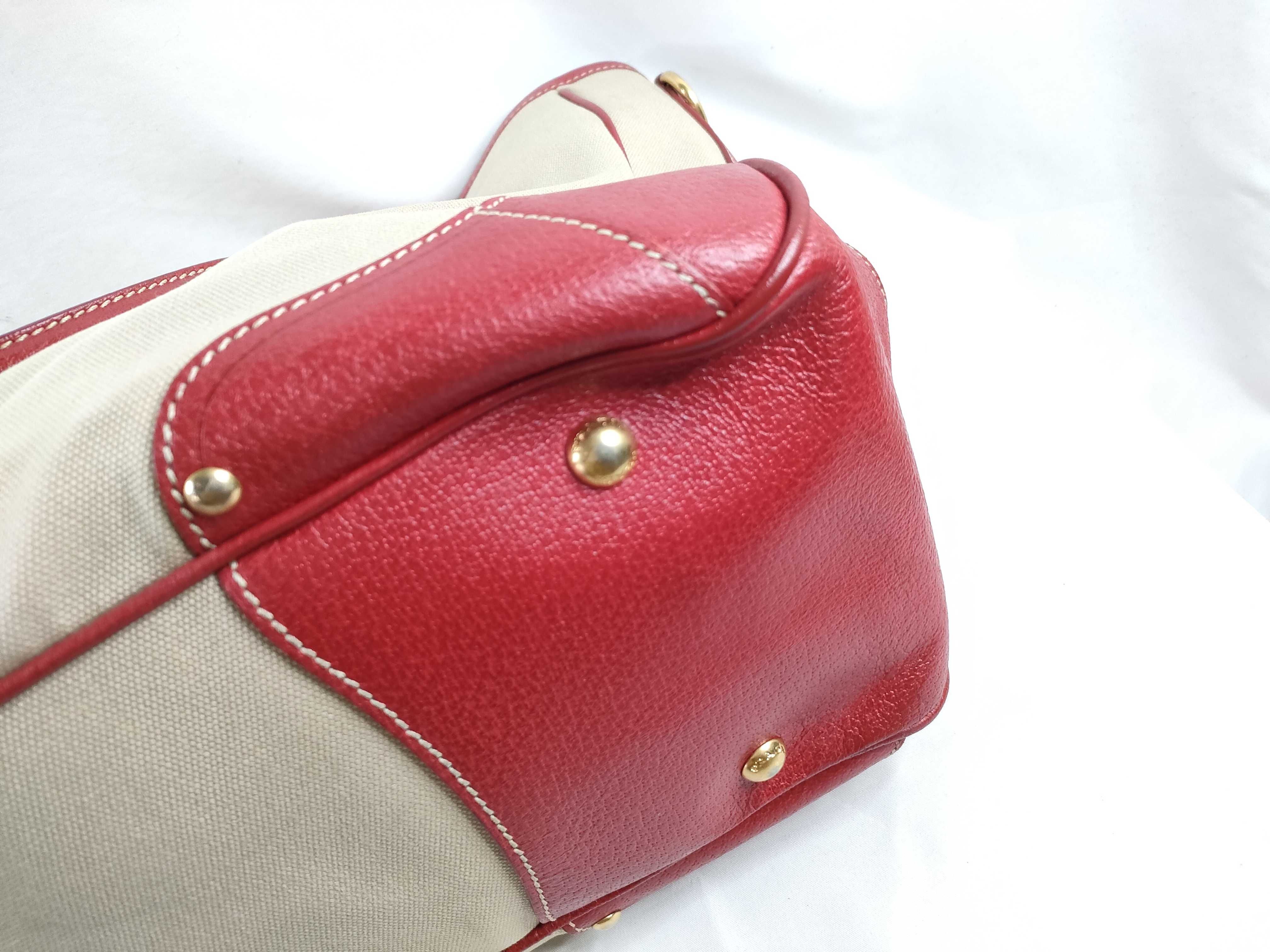 Saffiano Leather-Trimmed Canvas Canapa Satchel Tote Shoulder Bag 2-Way Red BN2129 Tote Bag — view 5