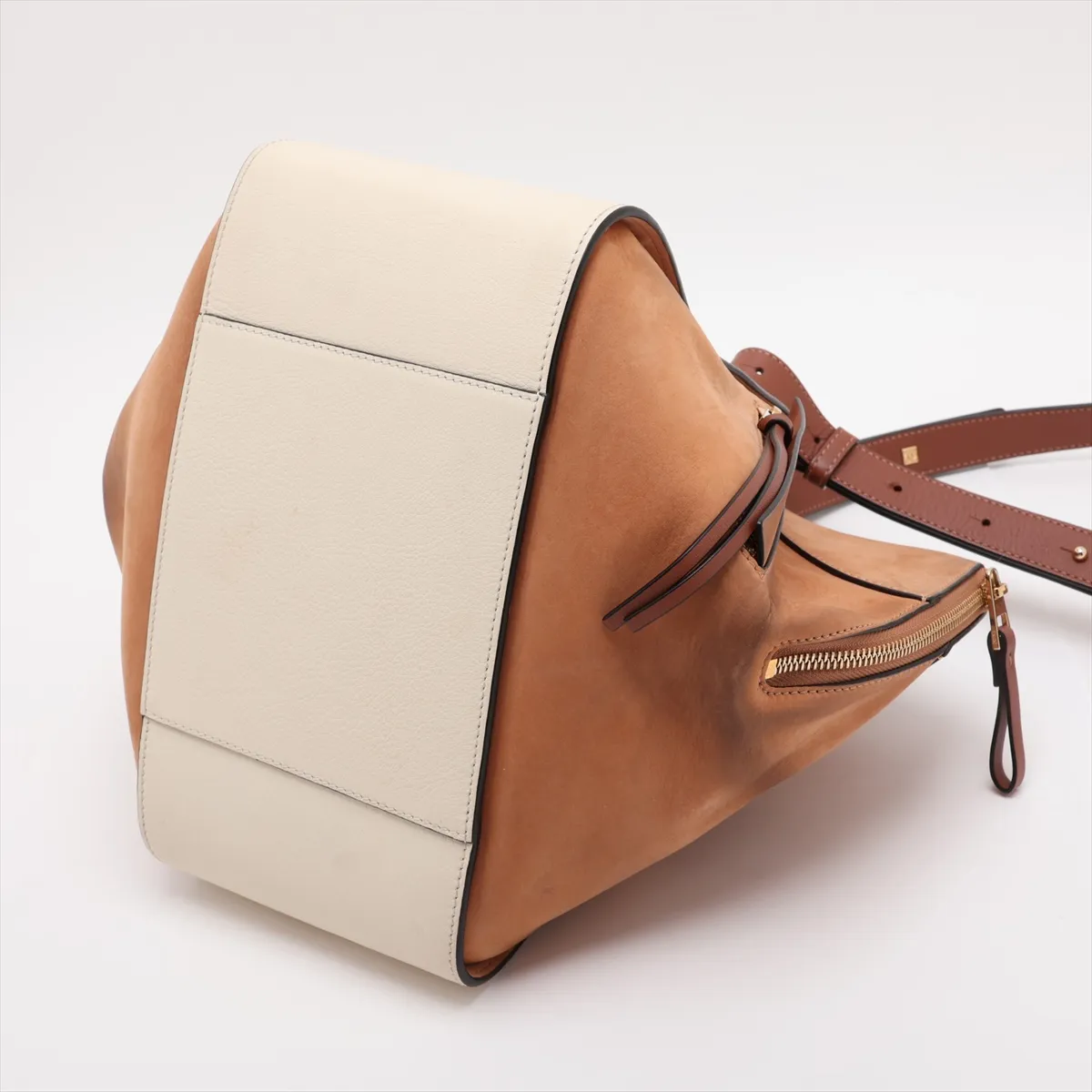 Hammock Small Leather 2-Way Handbag, Beige — view 3