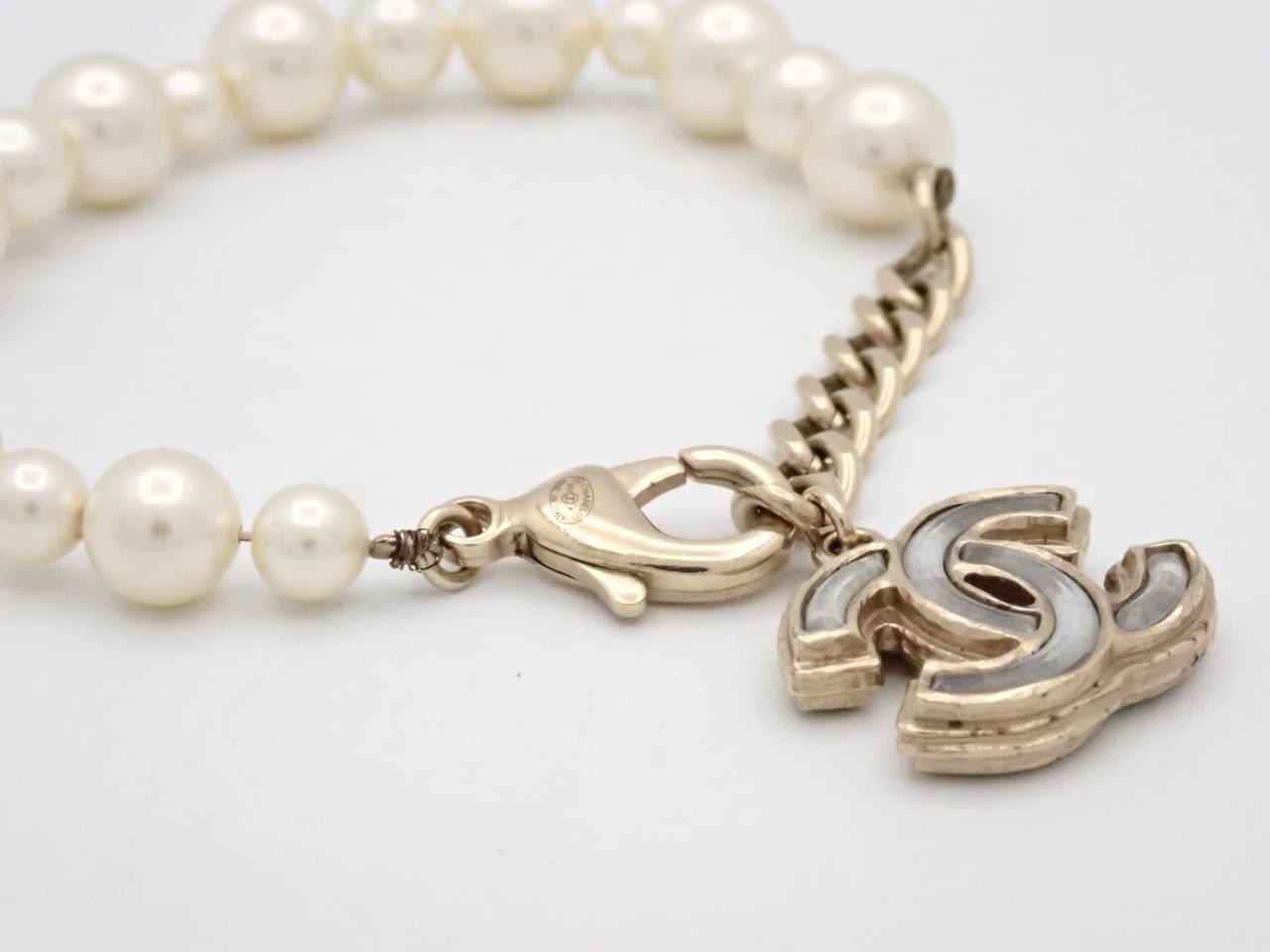 Metal Coco Mark Faux Pearl Bracelet, Wrist Circumference Approx. 20cm — view 3