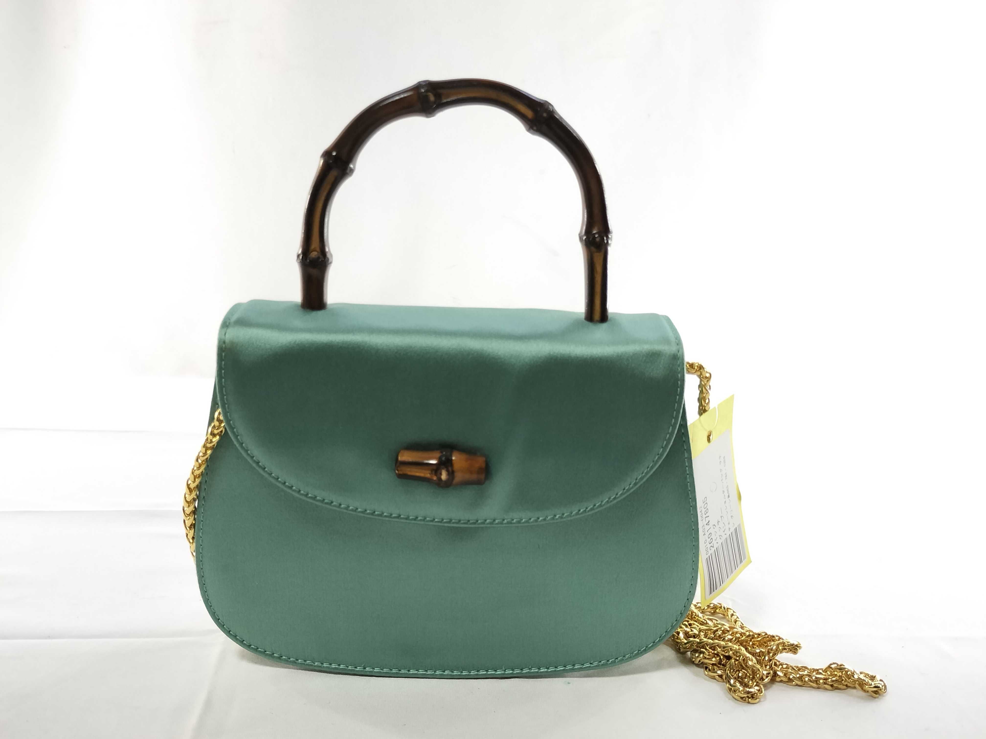 Bamboo Chain Shoulder Bag, Satin, Green Handbag