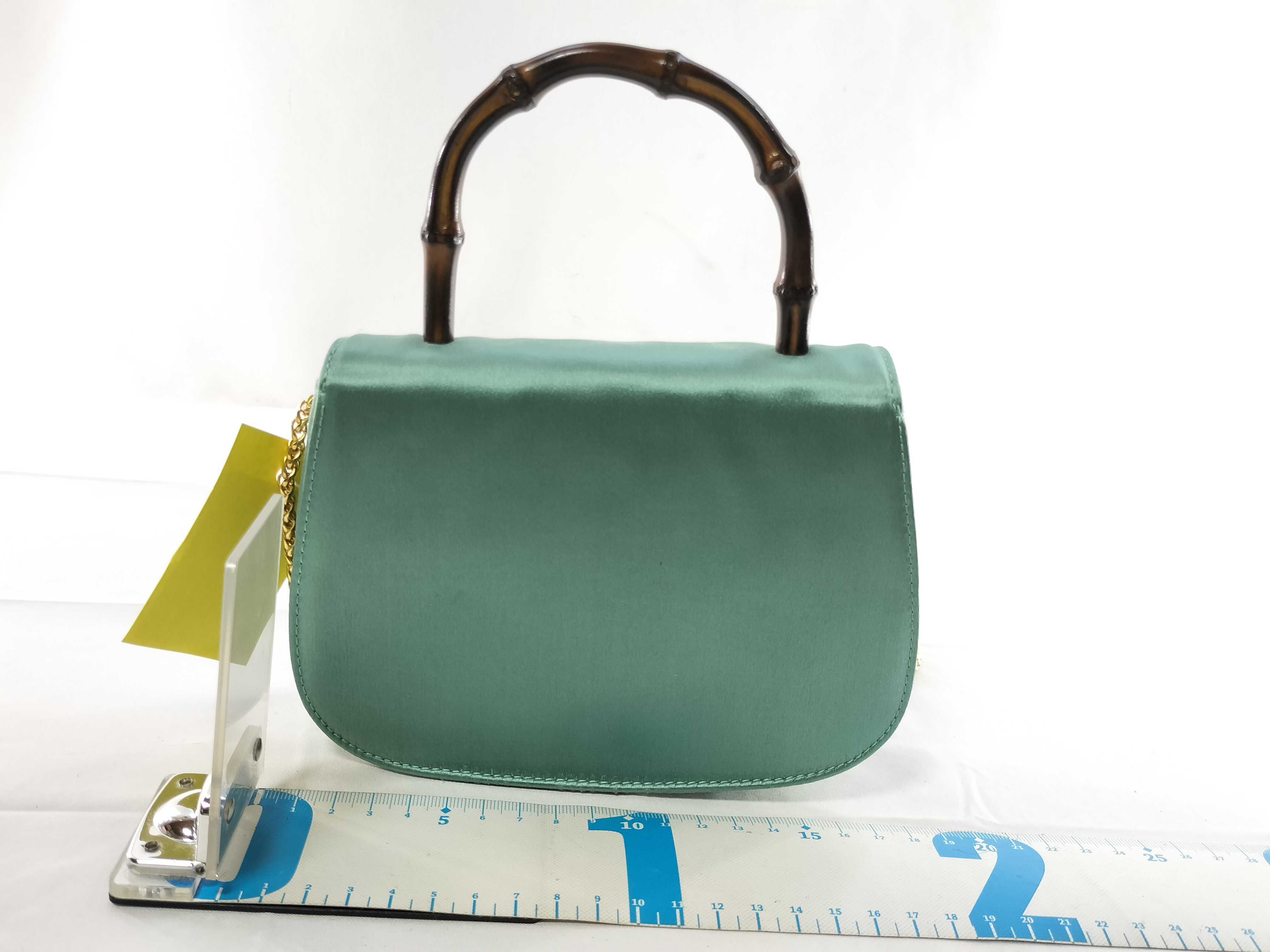 Bamboo Chain Shoulder Bag, Satin, Green Handbag — view 2