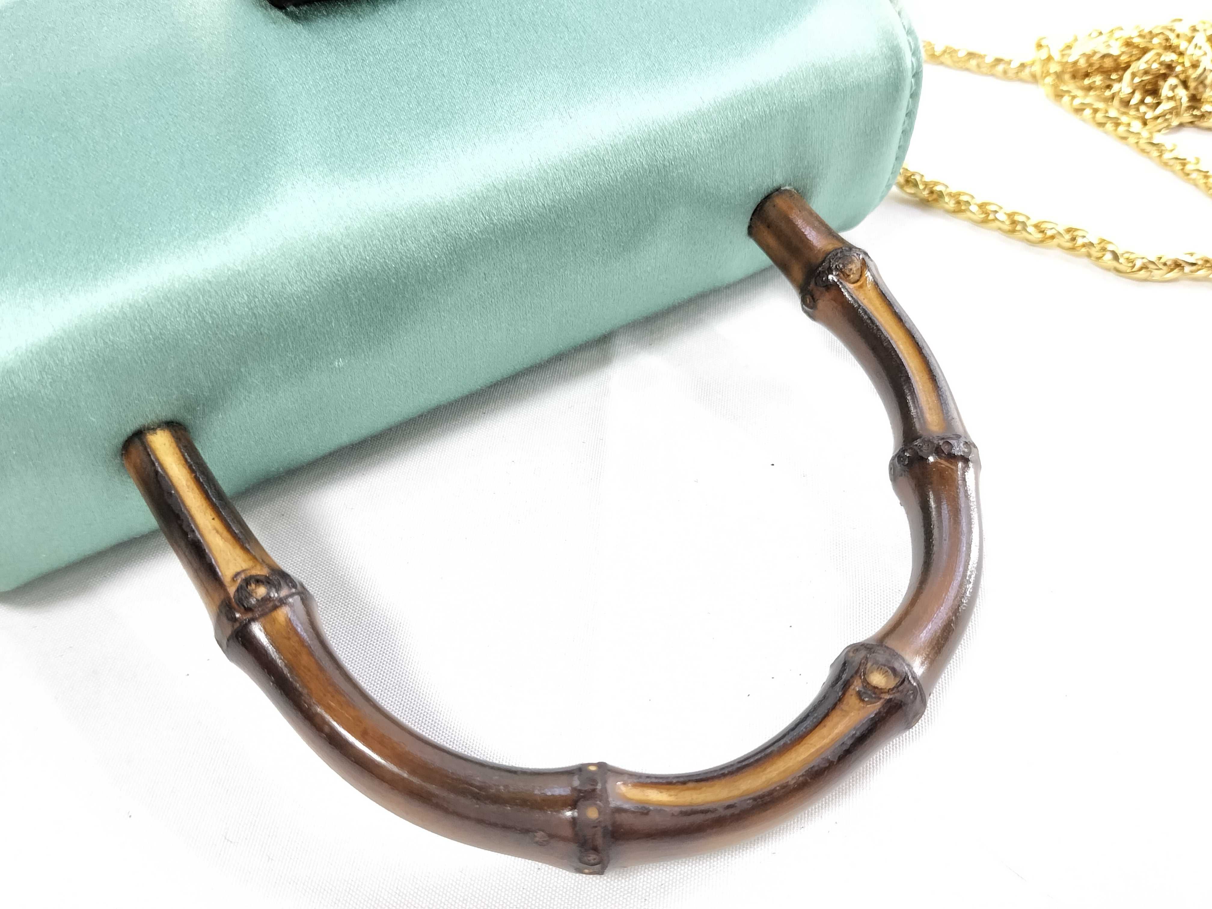 Bamboo Chain Shoulder Bag, Satin, Green Handbag — view 4