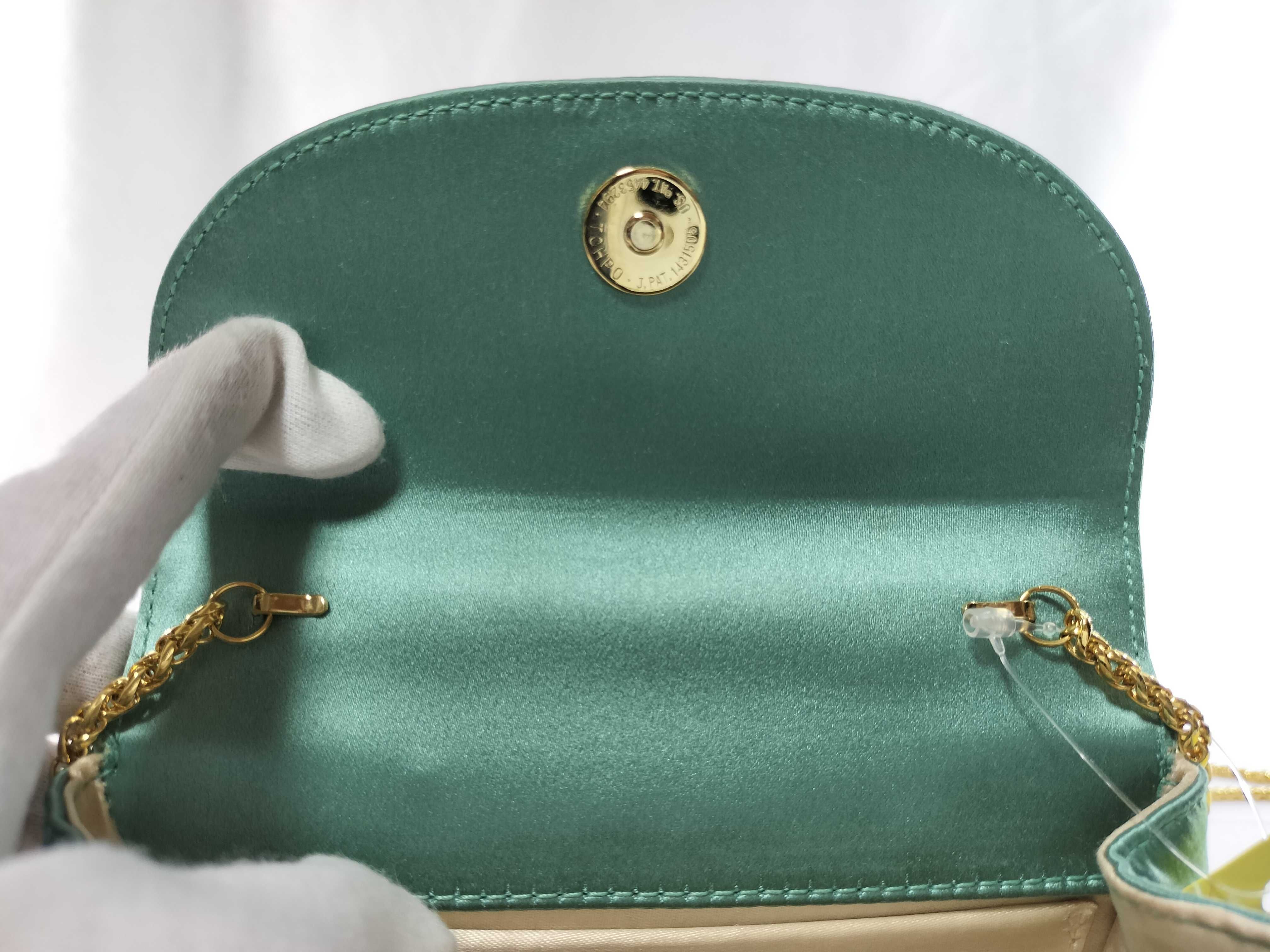 Bamboo Chain Shoulder Bag, Satin, Green Handbag — view 9
