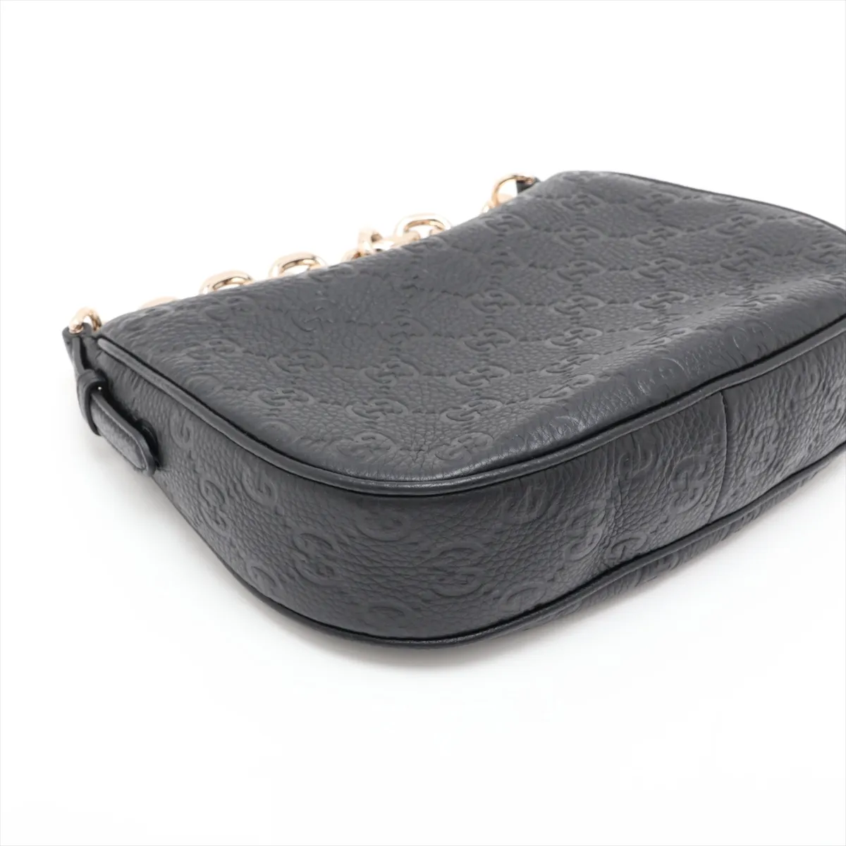 GG Emblem 815409 Leather Chain Shoulder Bag, Black — view 4