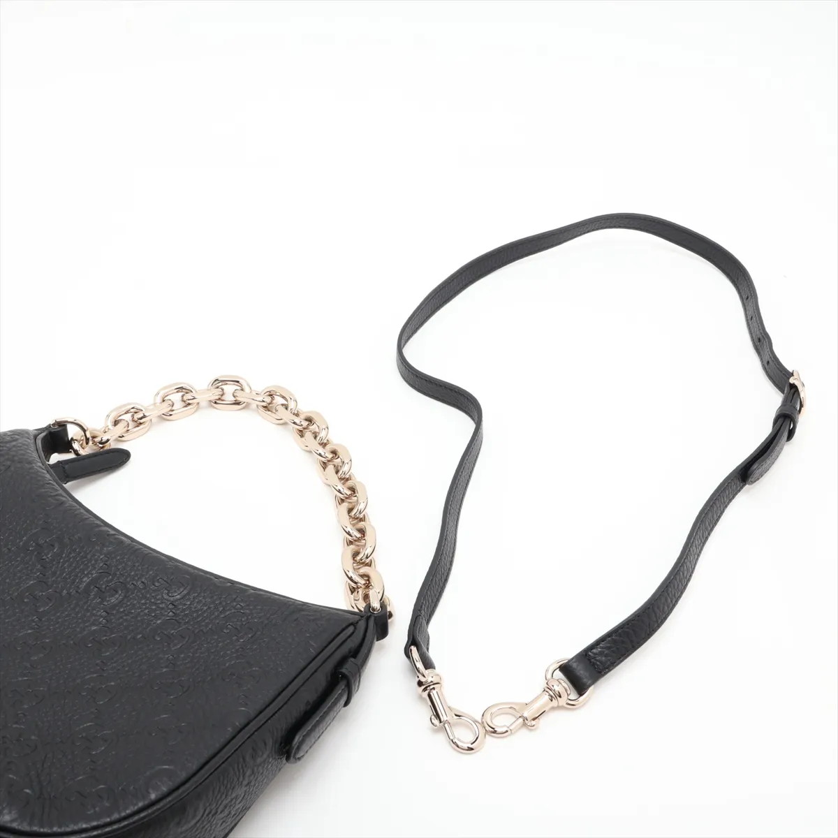 GG Emblem 815409 Leather Chain Shoulder Bag, Black — view 5