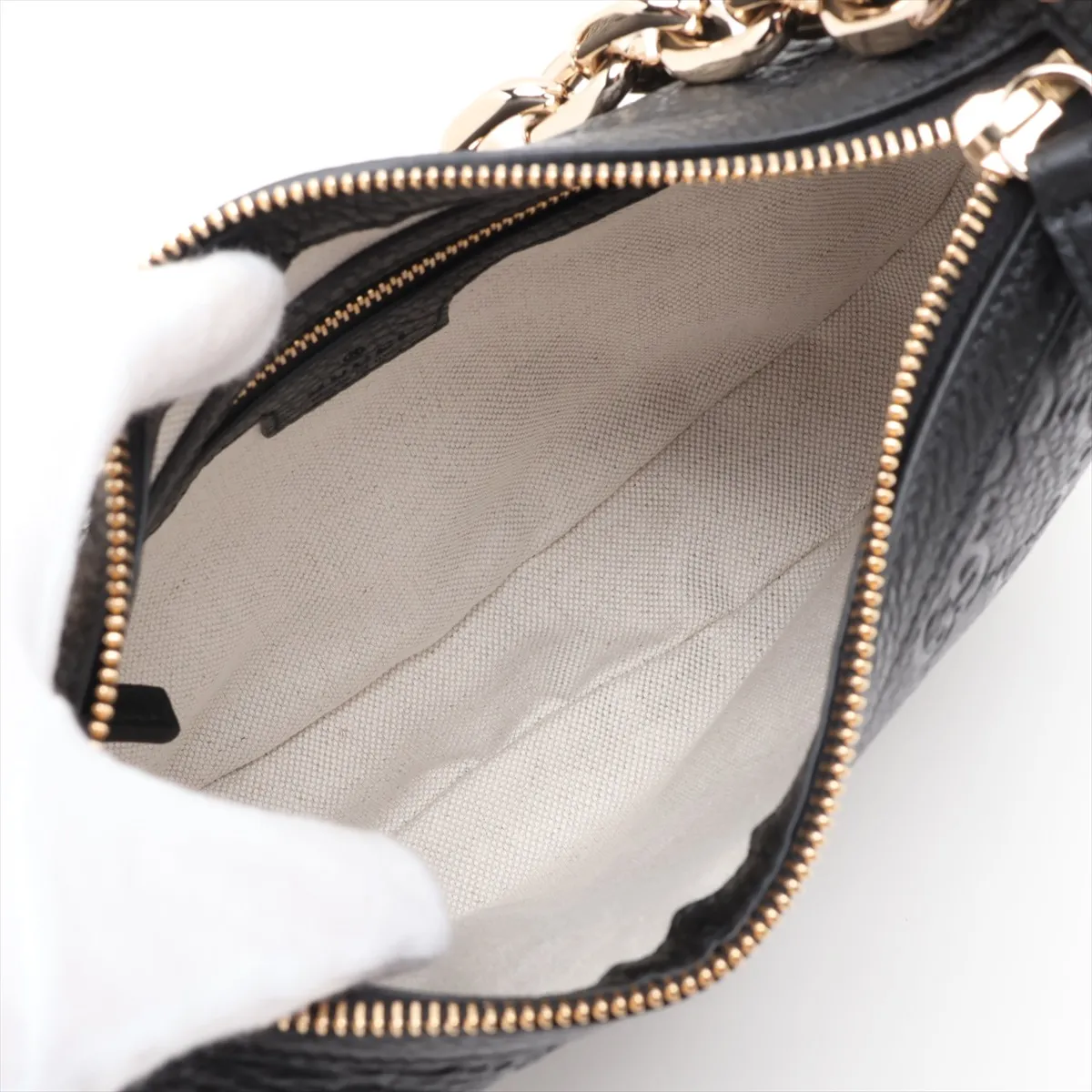 GG Emblem 815409 Leather Chain Shoulder Bag, Black — view 6