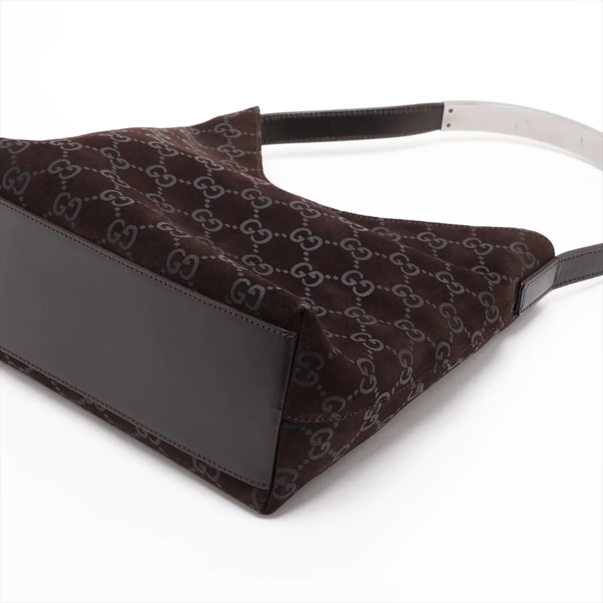 Suede and Leather Shoulder Bag, Brown — view 3