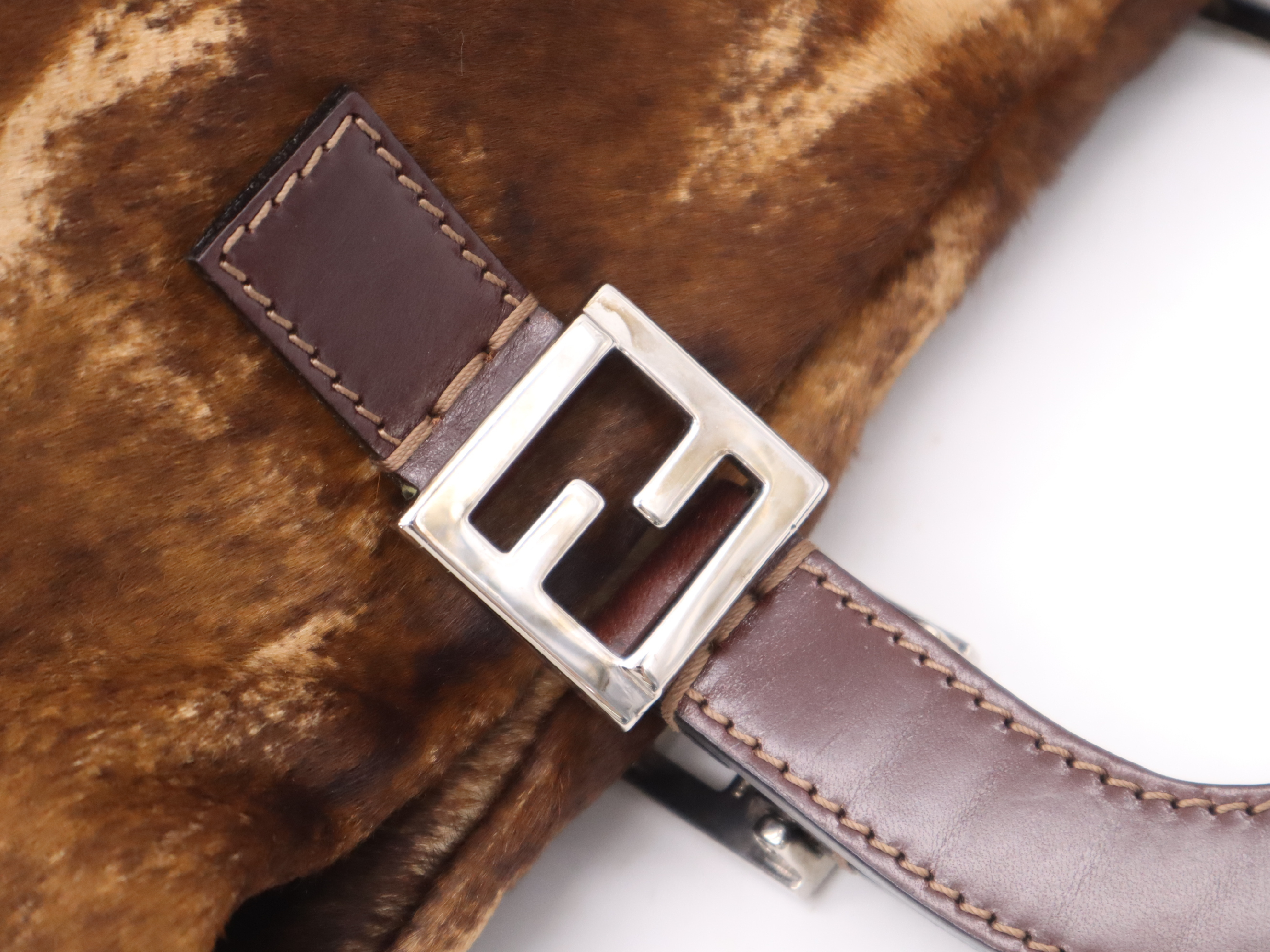 Calf Hair Animal Print Tote Bag, Brown, Silver Hardware, Handbag — view 7