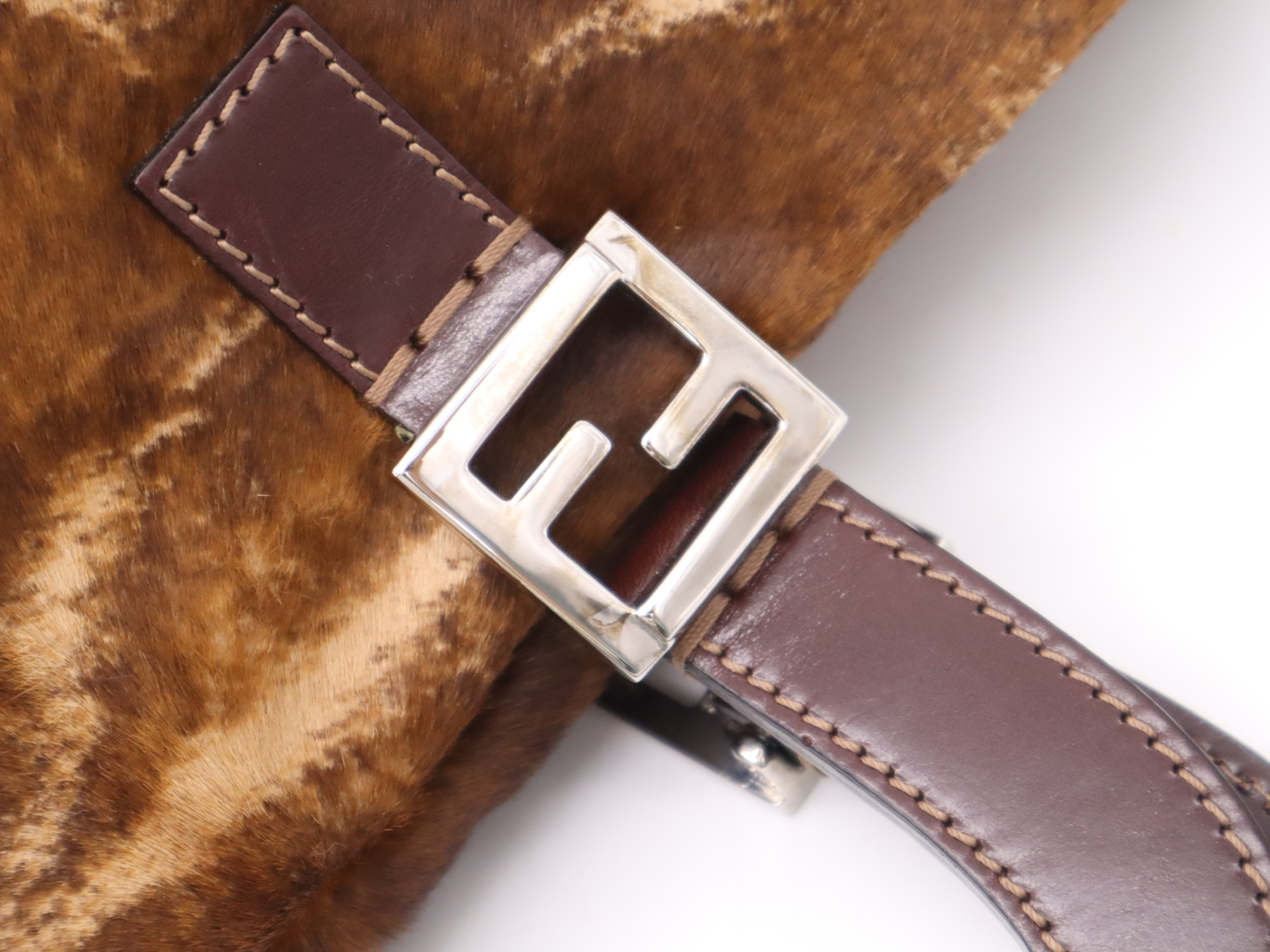Calf Hair Animal Print Tote Bag, Brown, Silver Hardware, Handbag — view 8