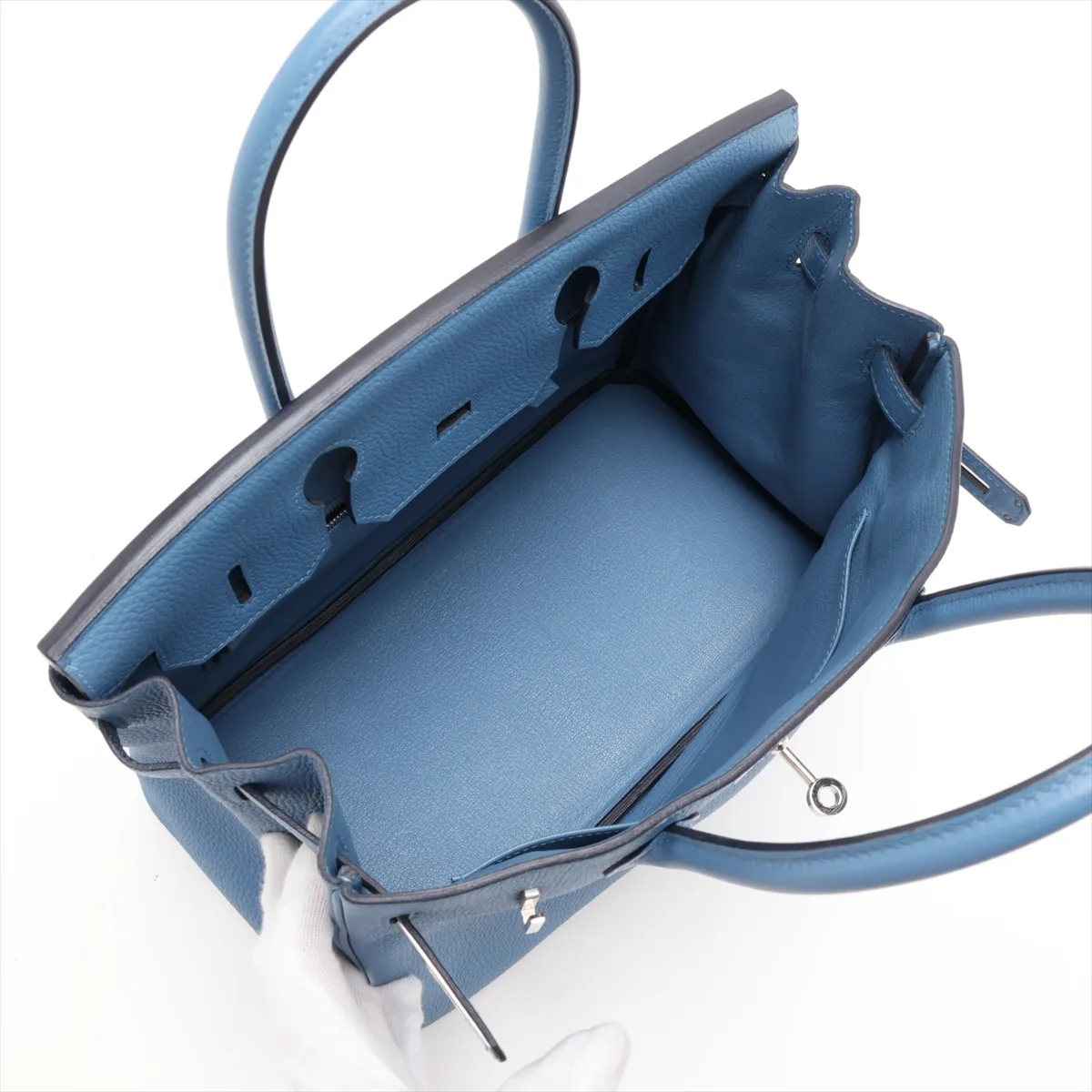 [Individually packaged] Hermes Birkin 30 Retourne Togo Azur Silver Hardware C: 2018 Clochette string torn — view 7