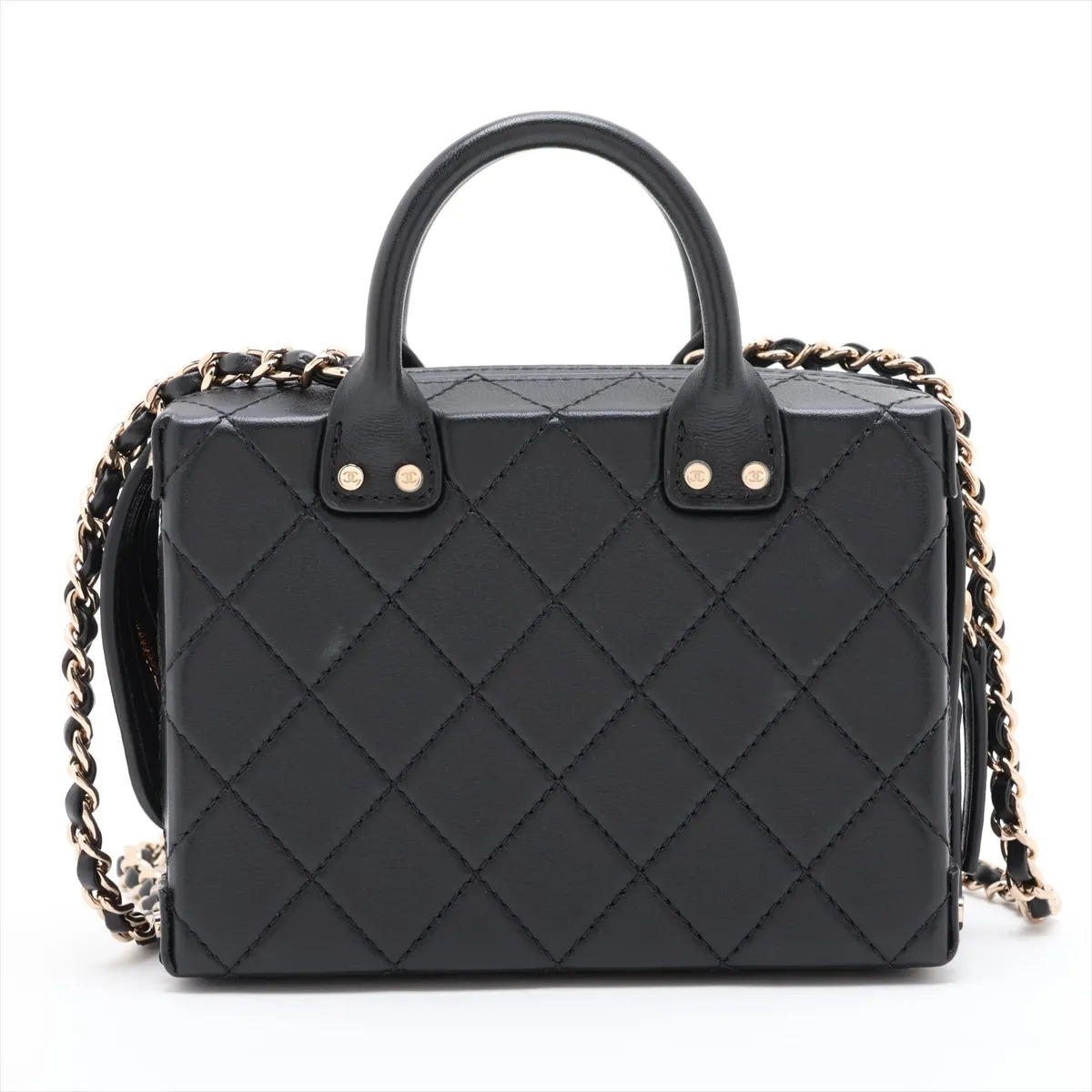 Matelassé Lambskin 2-Way Shoulder Bag, Black with Gold Hardware, NANXL0G5, Random Plate — view 2