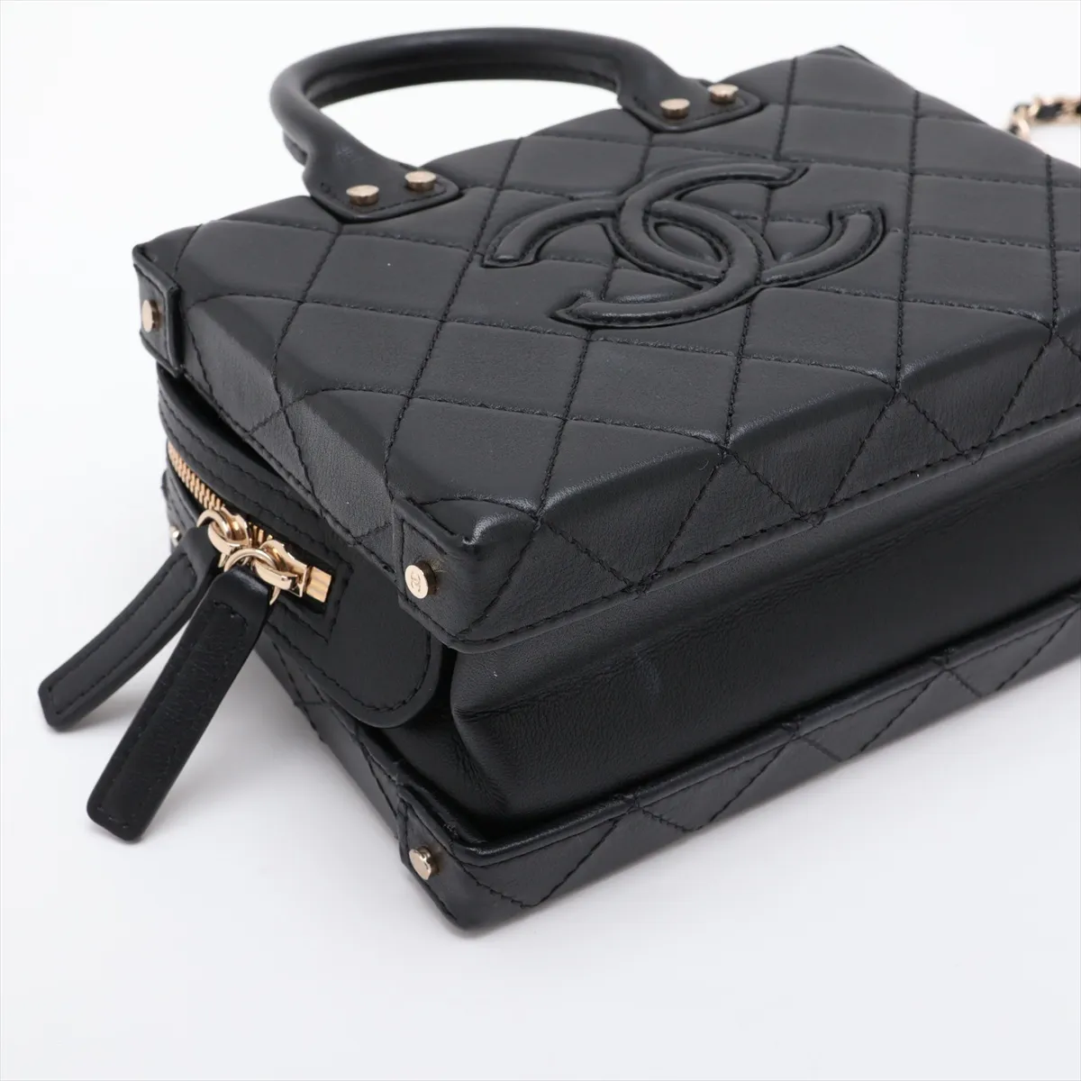 Matelassé Lambskin 2-Way Shoulder Bag, Black with Gold Hardware, NANXL0G5, Random Plate — view 4