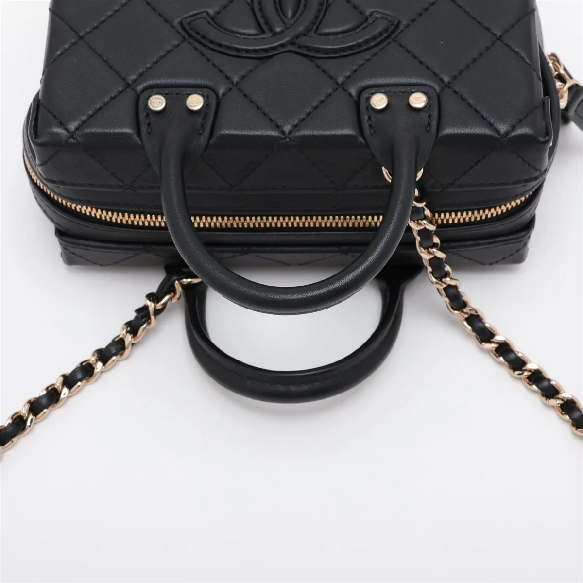 Matelassé Lambskin 2-Way Shoulder Bag, Black with Gold Hardware, NANXL0G5, Random Plate — view 5