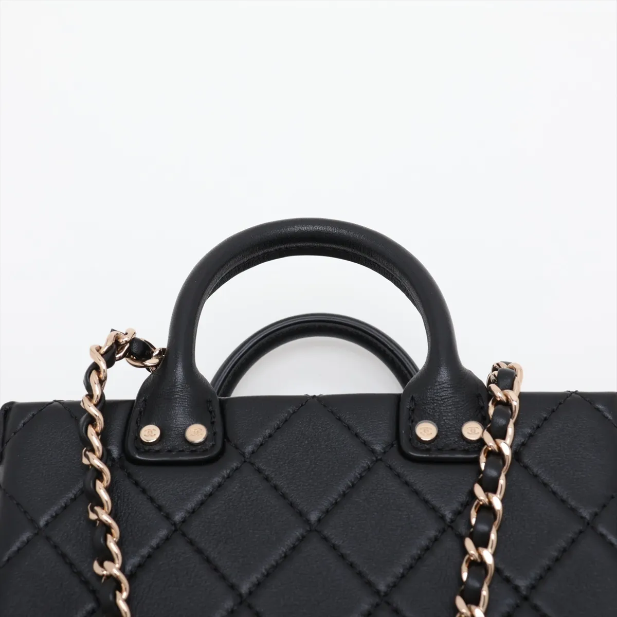 Matelassé Lambskin 2-Way Shoulder Bag, Black with Gold Hardware, NANXL0G5, Random Plate — view 6