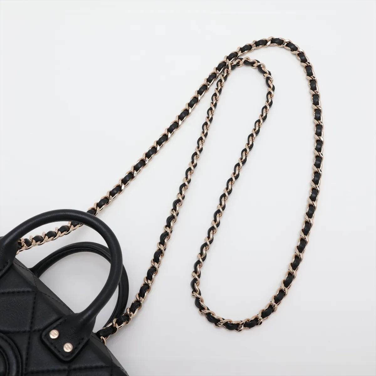Matelassé Lambskin 2-Way Shoulder Bag, Black with Gold Hardware, NANXL0G5, Random Plate — view 7
