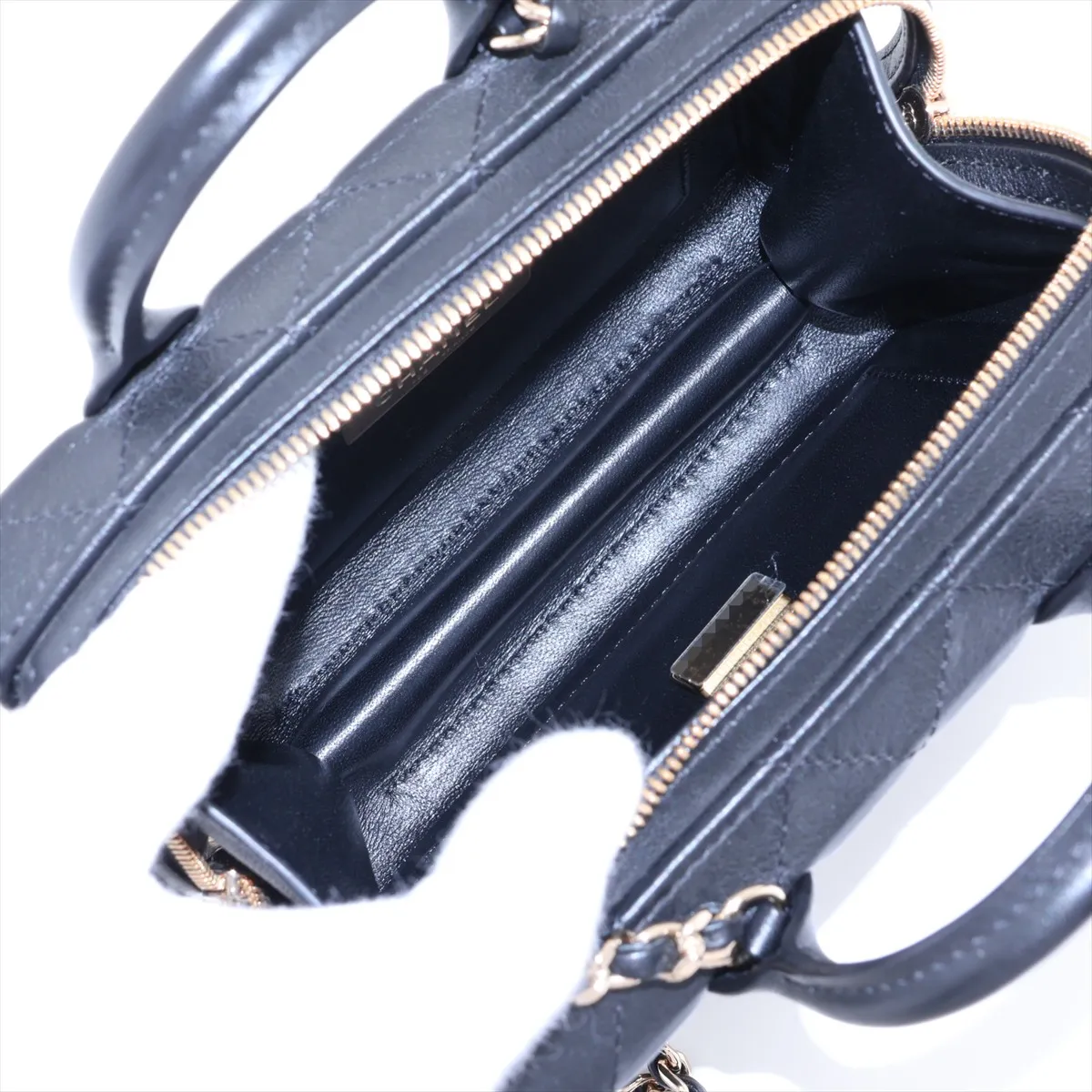 Matelassé Lambskin 2-Way Shoulder Bag, Black with Gold Hardware, NANXL0G5, Random Plate — view 8