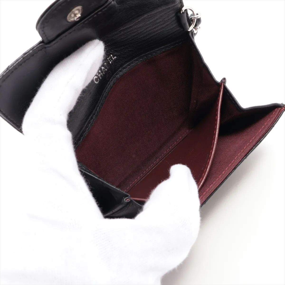 Matelasse Lambskin Chain Wallet Black Silver Hardware 14281416 — view 4