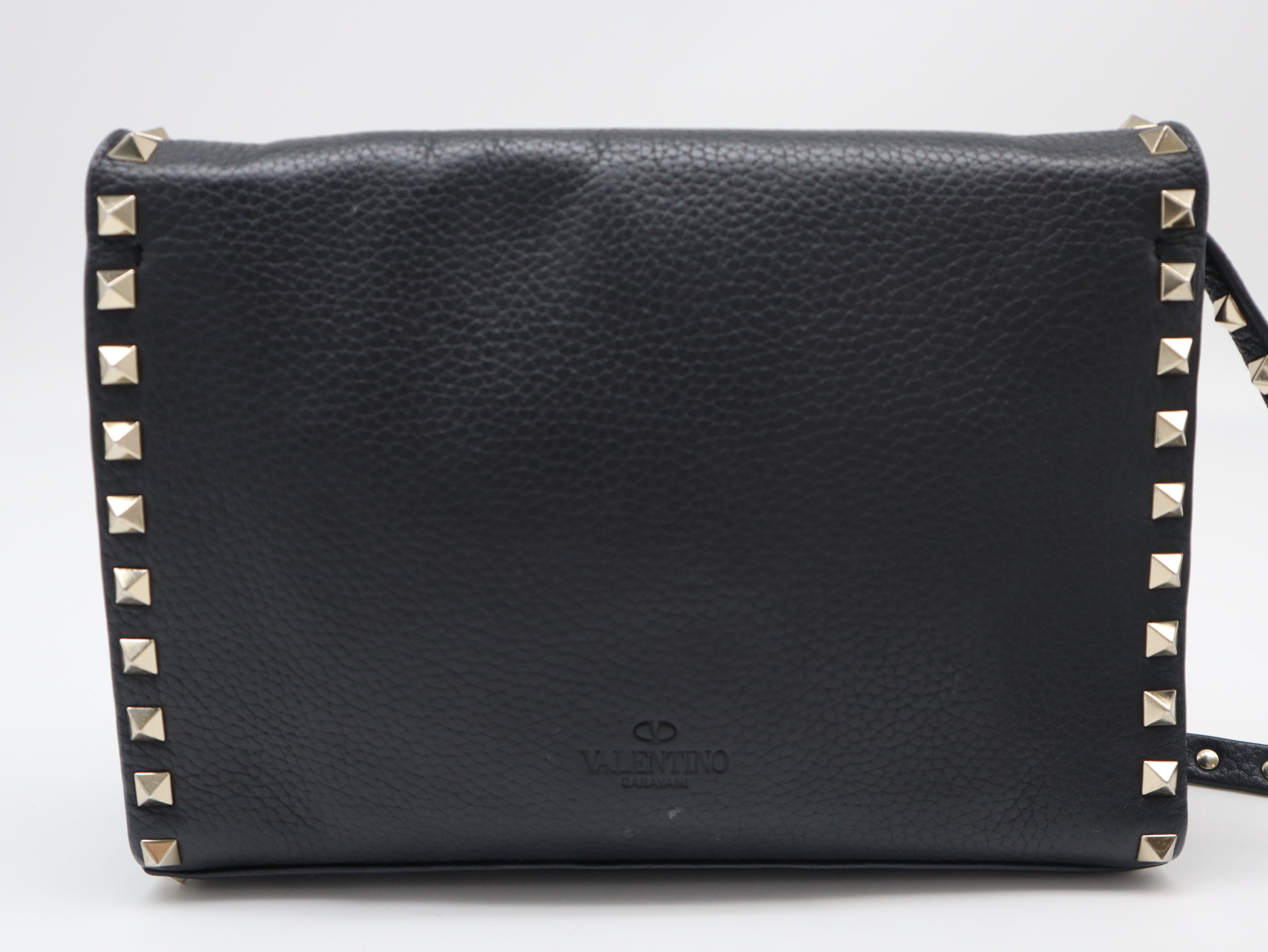 Leather Rockstud Shoulder Bag, Black — view 2