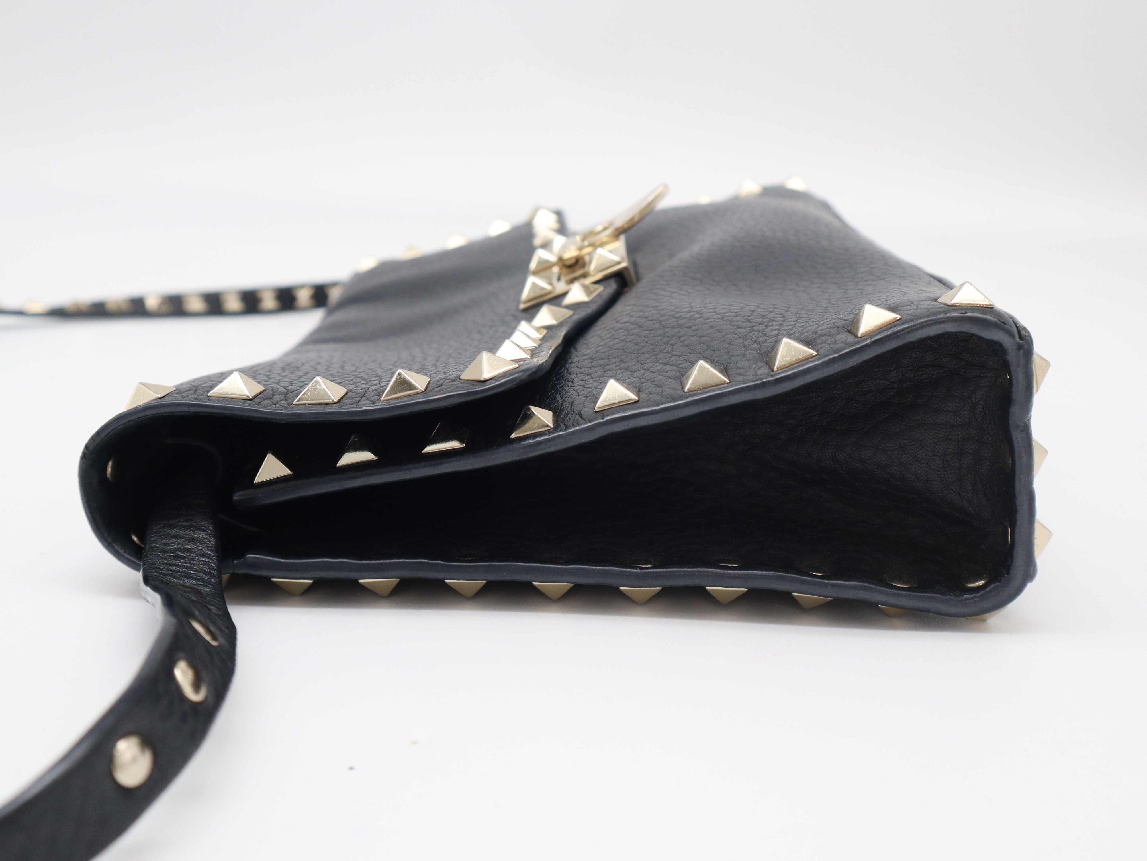 Leather Rockstud Shoulder Bag, Black — view 3