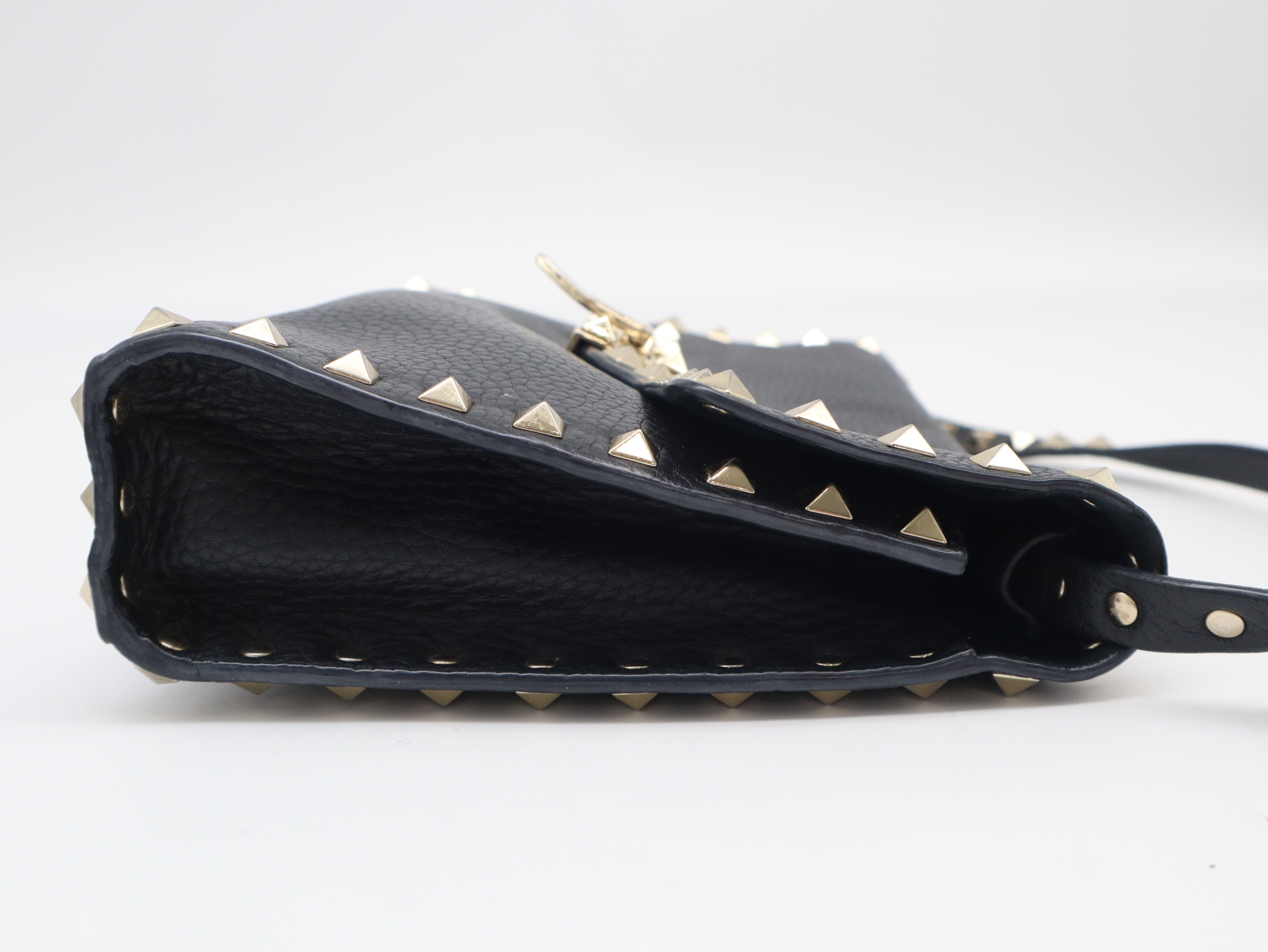 Leather Rockstud Shoulder Bag, Black — view 4