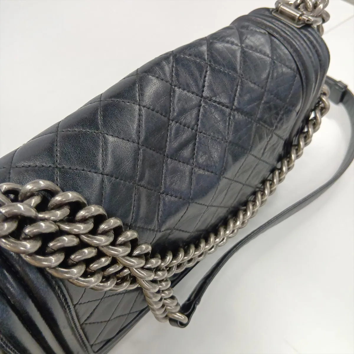 Boy Chanel 25 Lambskin Chain Shoulder Bag, Black with Gunmetal Hardware, 15930716 (Serial Number , A67086) — view 12