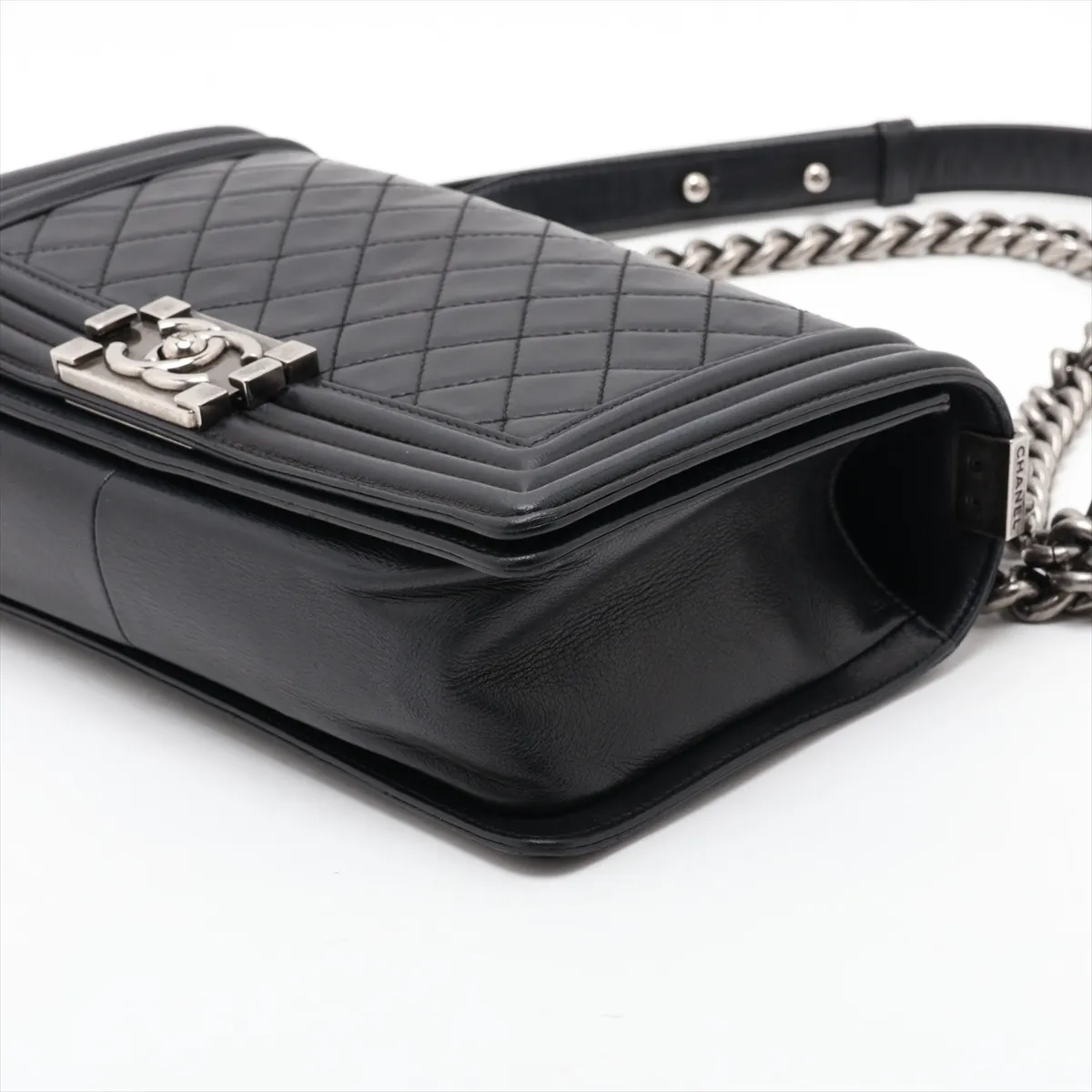 Boy Chanel 25 Lambskin Chain Shoulder Bag, Black with Gunmetal Hardware, 15930716 (Serial Number , A67086) — view 3