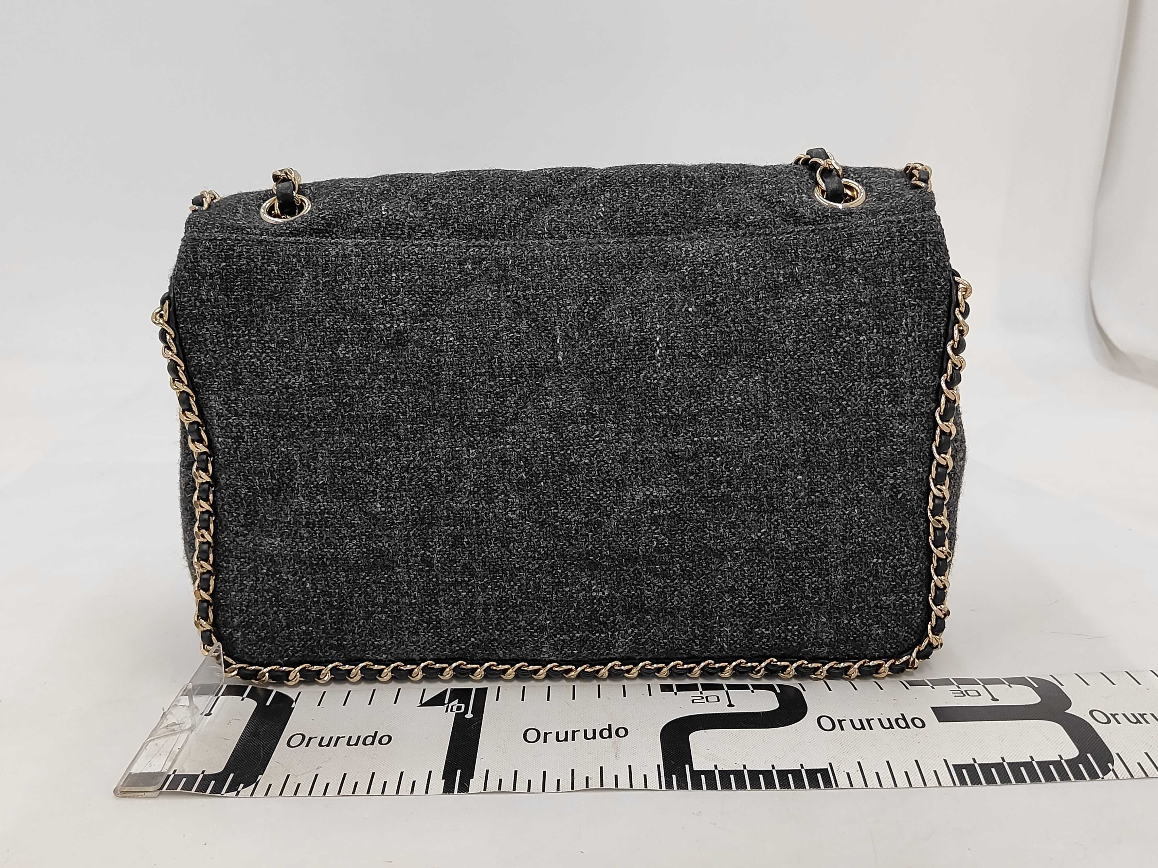 Single Flap Chain Around Shoulder Bag, Tweed, Grey, GP Shoulder Bag — view 2