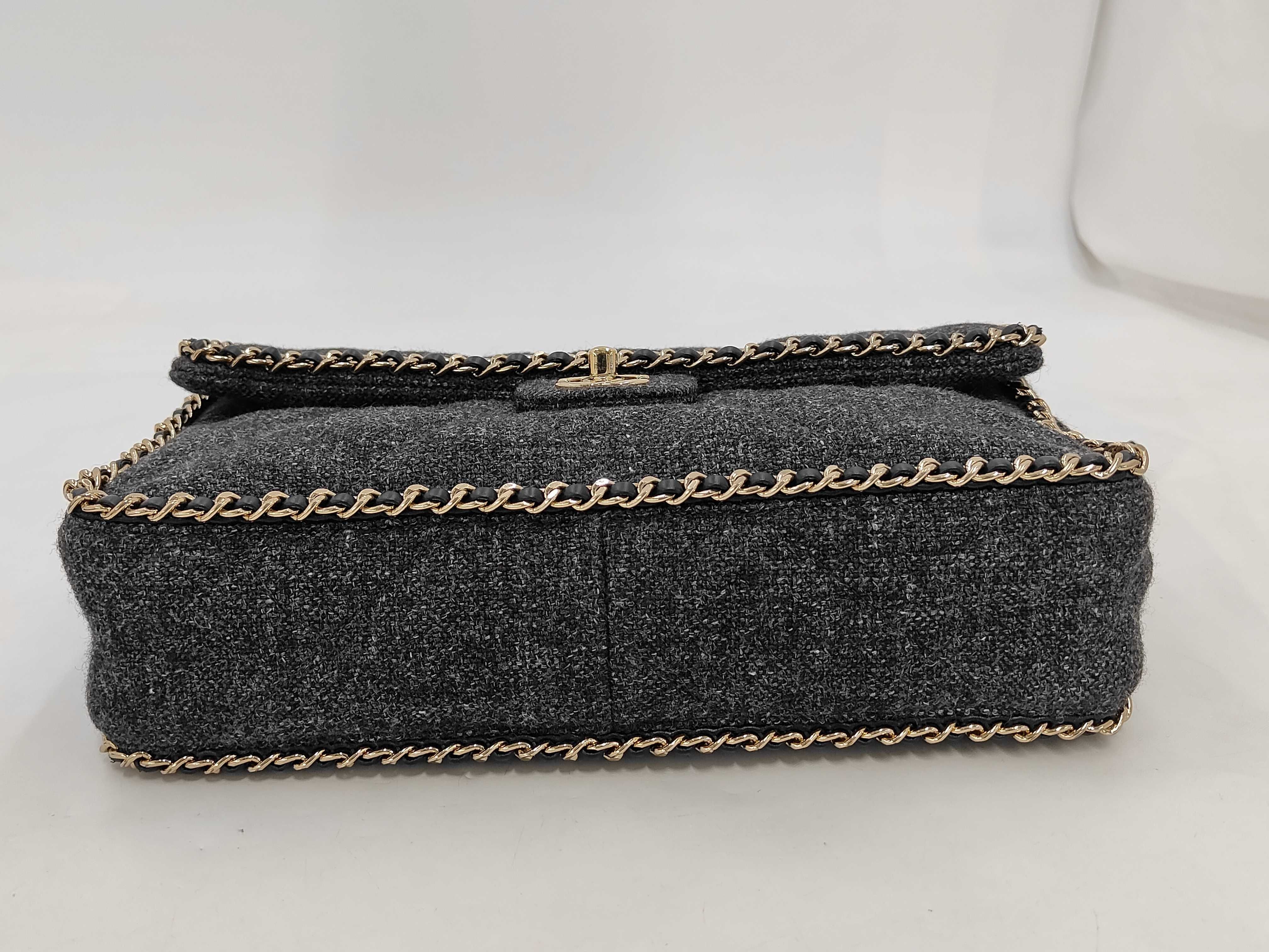 Single Flap Chain Around Shoulder Bag, Tweed, Grey, GP Shoulder Bag — view 4