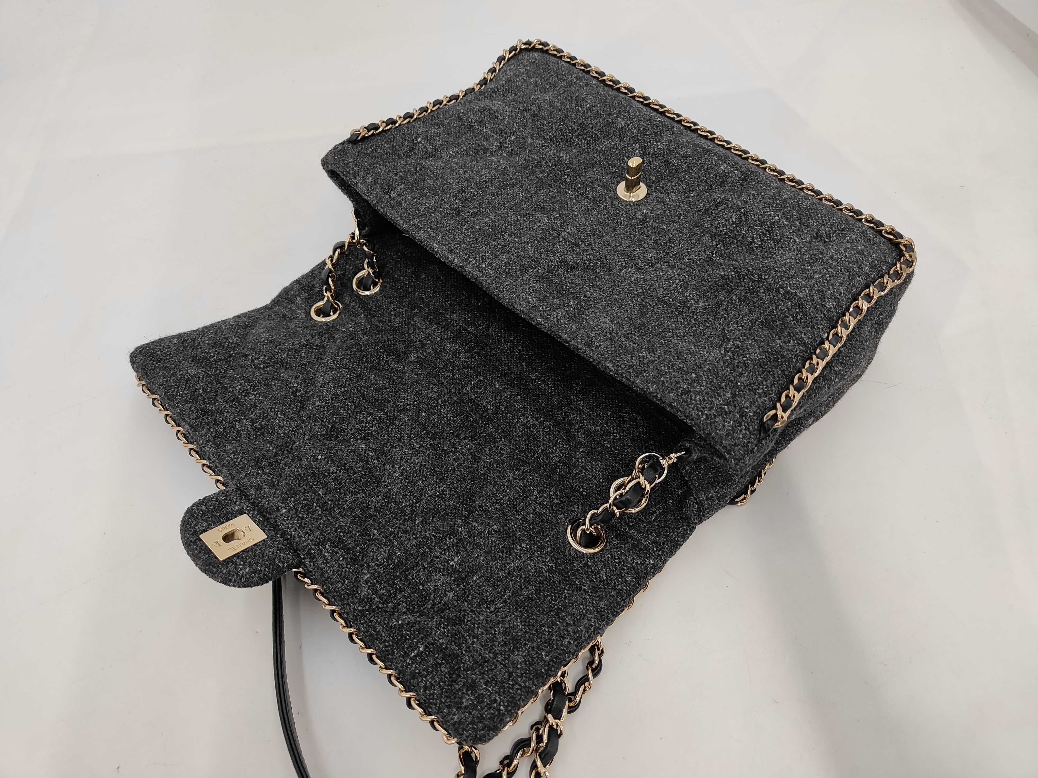 Single Flap Chain Around Shoulder Bag, Tweed, Grey, GP Shoulder Bag — view 8