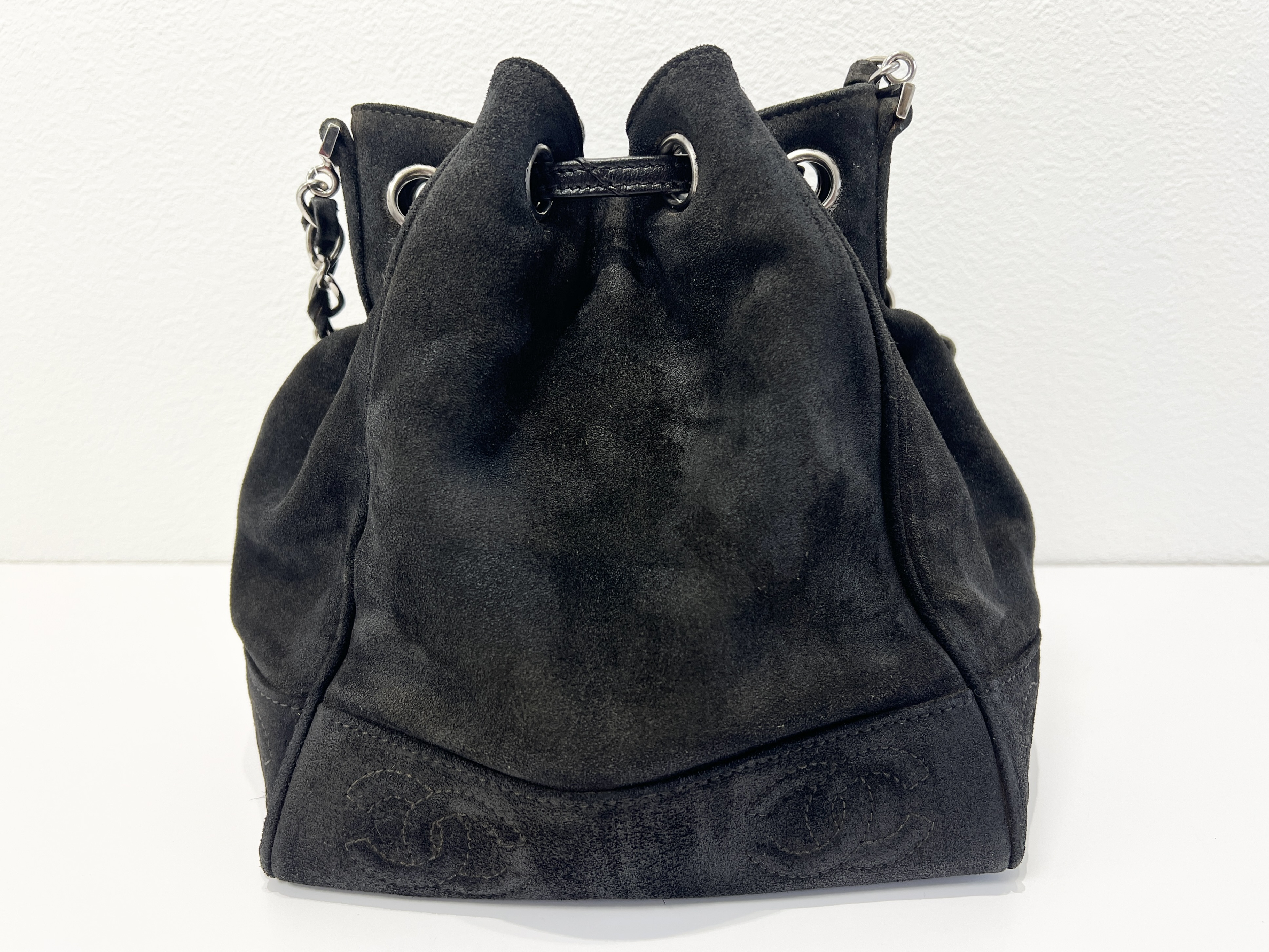 Coco Mark Suede Leather Drawstring Bucket Shoulder Bag — view 2