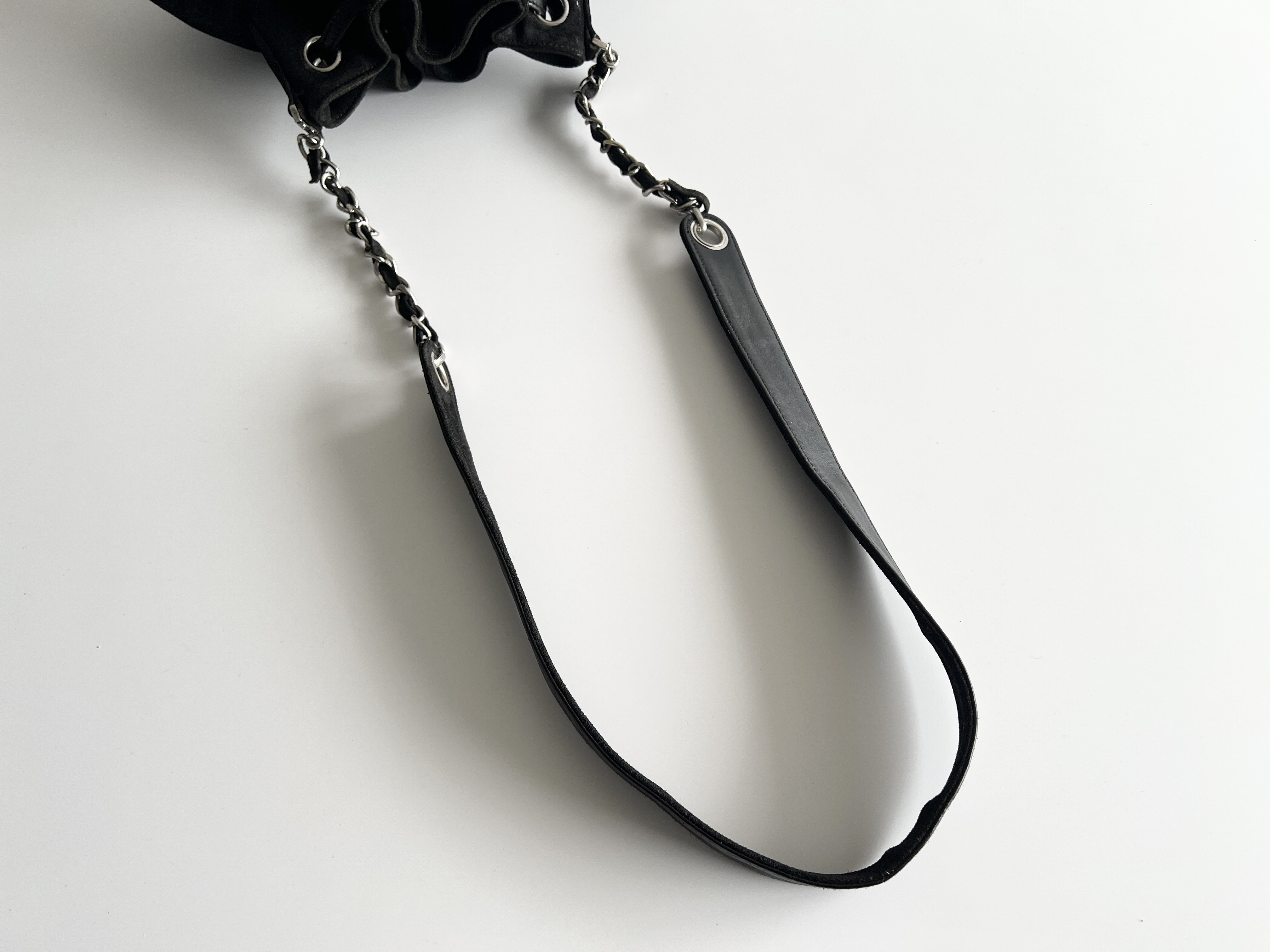 Coco Mark Suede Leather Drawstring Bucket Shoulder Bag — view 3