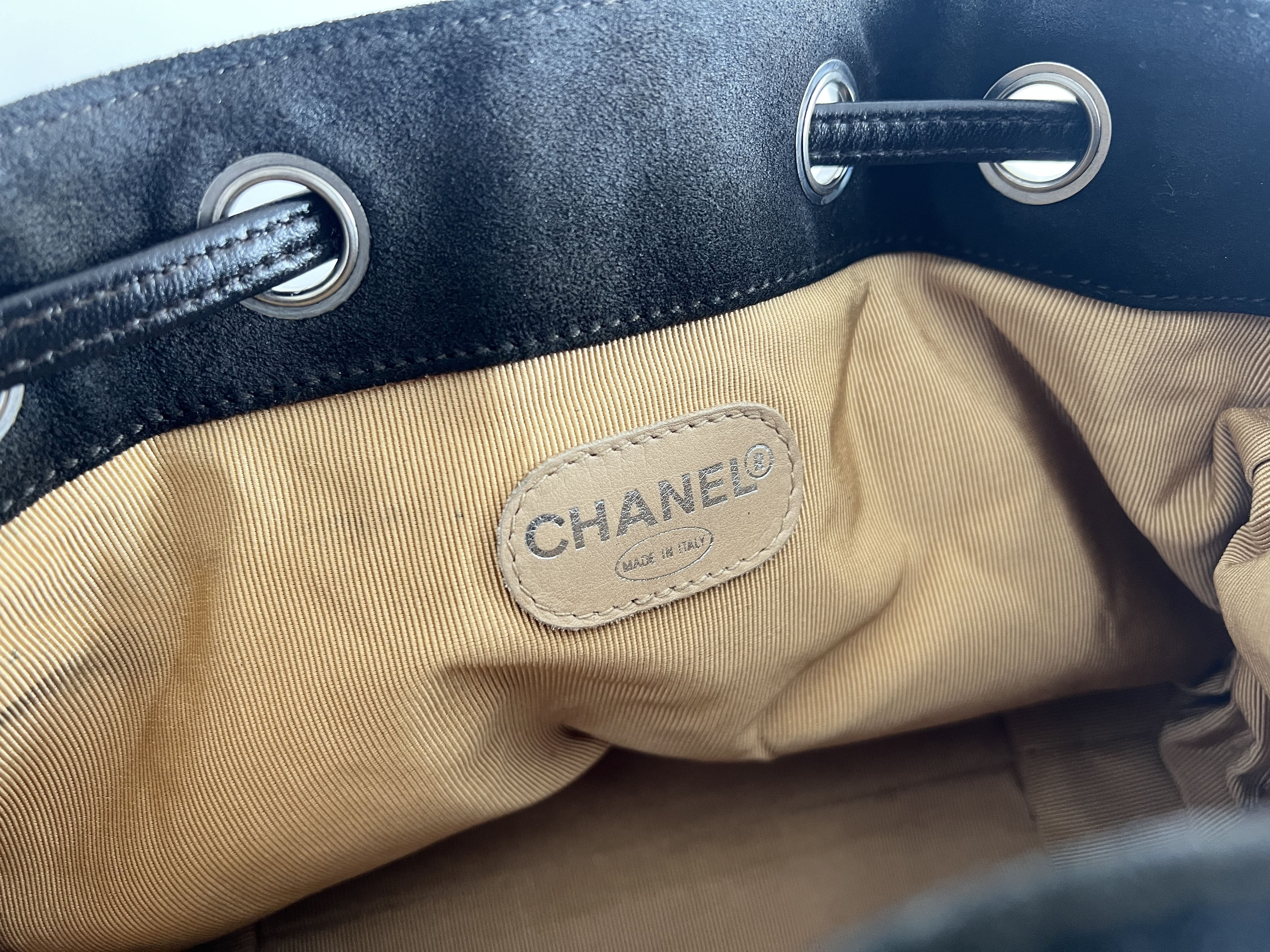 Coco Mark Suede Leather Drawstring Bucket Shoulder Bag — view 6
