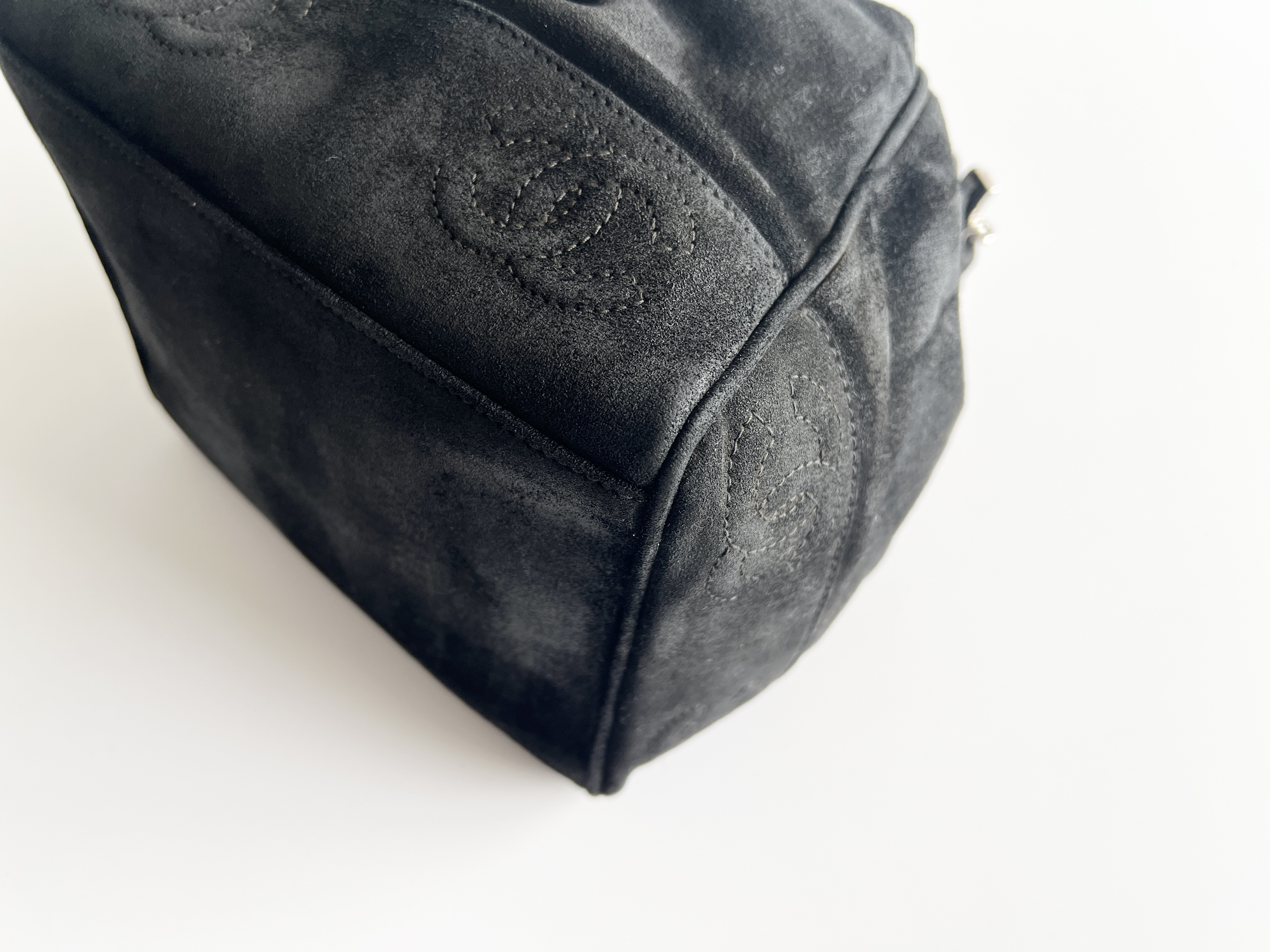 Coco Mark Suede Leather Drawstring Bucket Shoulder Bag — view 9