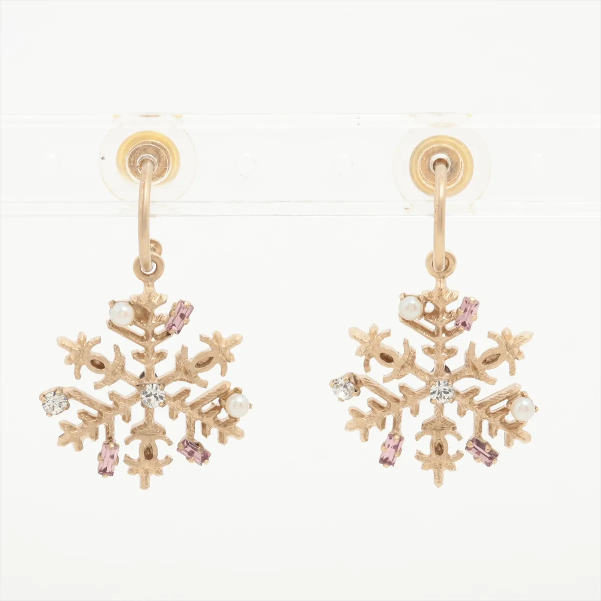 Coco Mark Snowflake 05A Earrings (Pair) GP x Rhinestone x Faux Pearl Gold — view 2