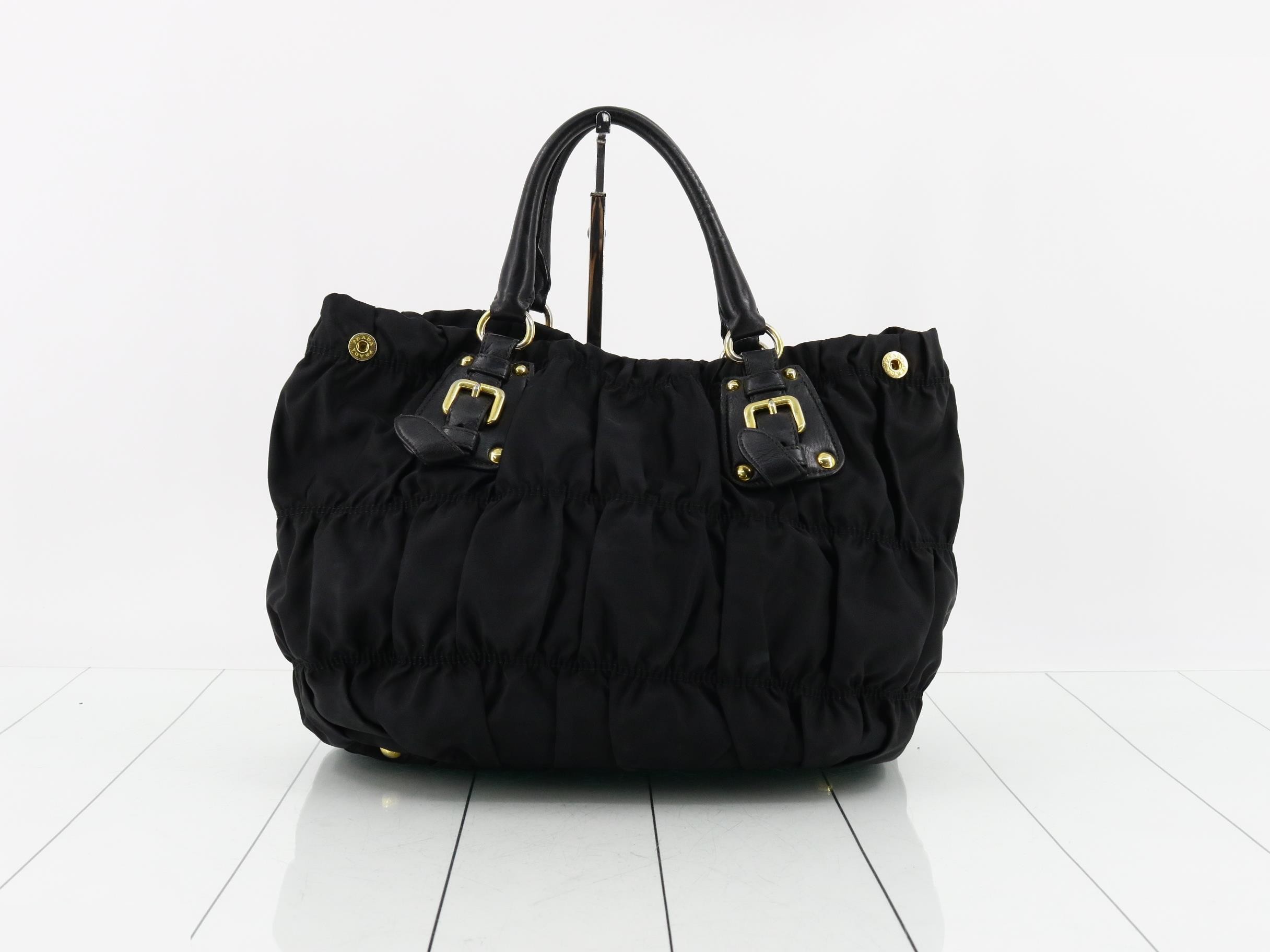 Nylon Gathered Logo 2-Way Tote Bag, Black — view 2