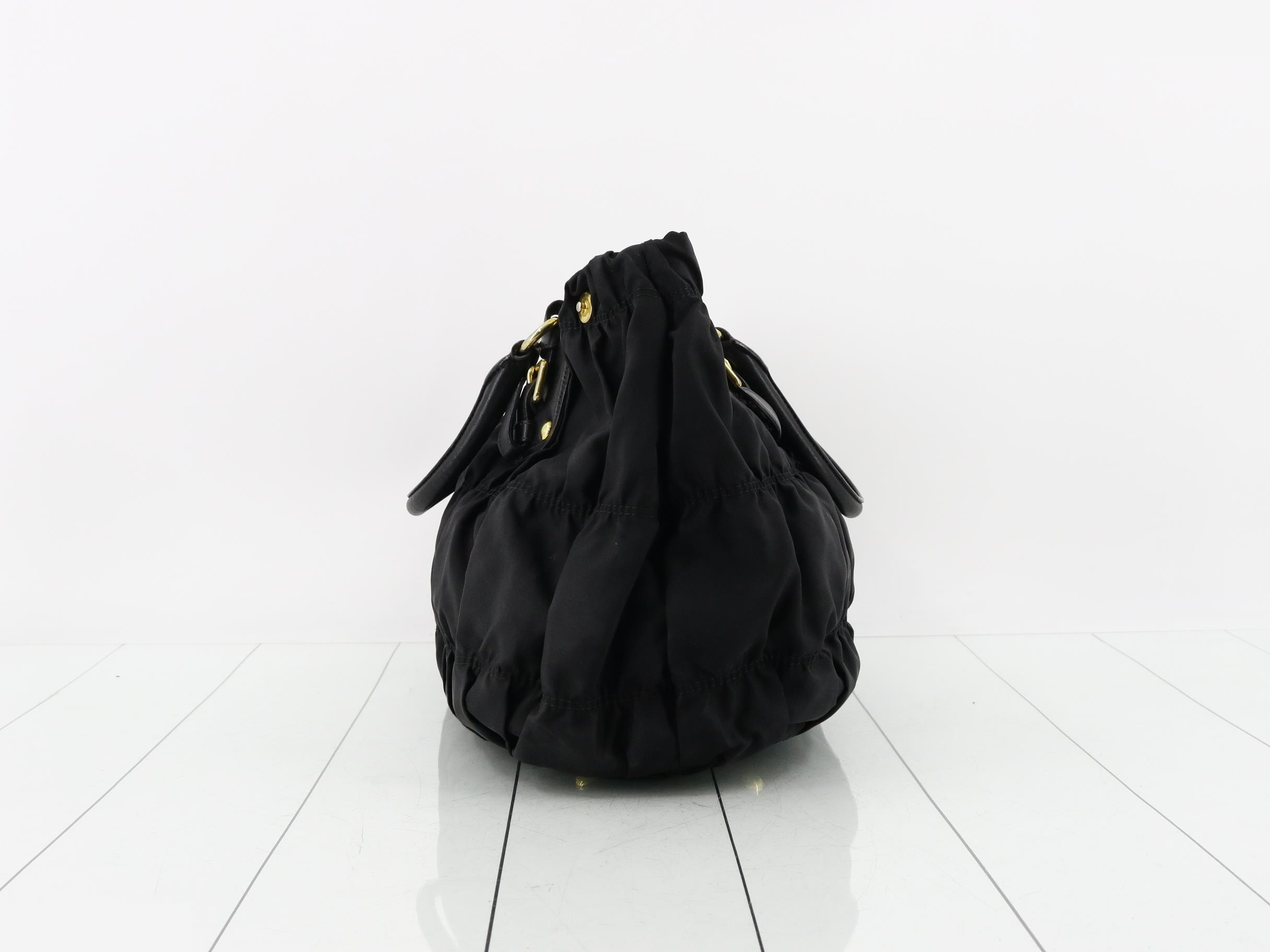 Nylon Gathered Logo 2-Way Tote Bag, Black — view 3