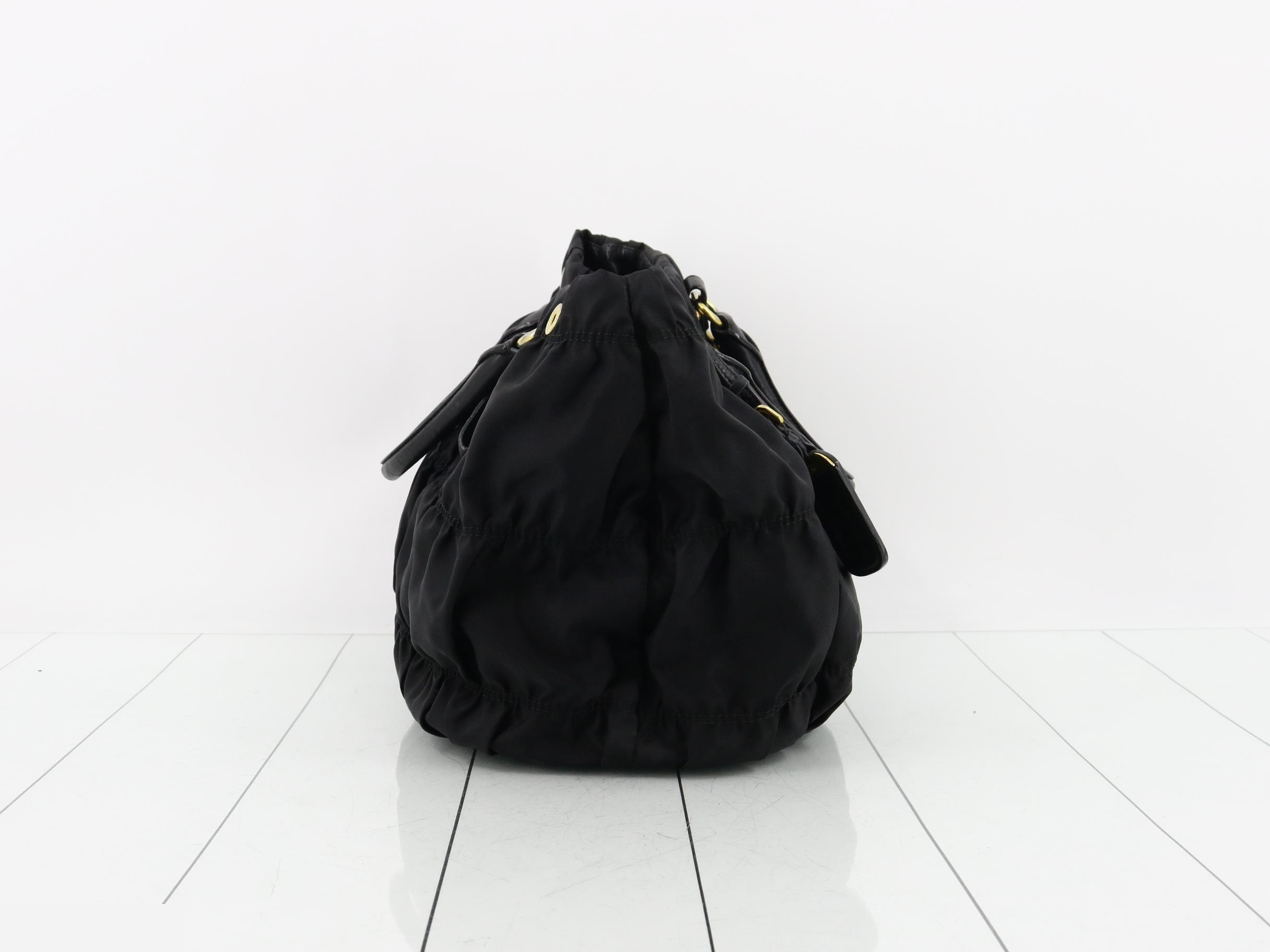 Nylon Gathered Logo 2-Way Tote Bag, Black — view 4
