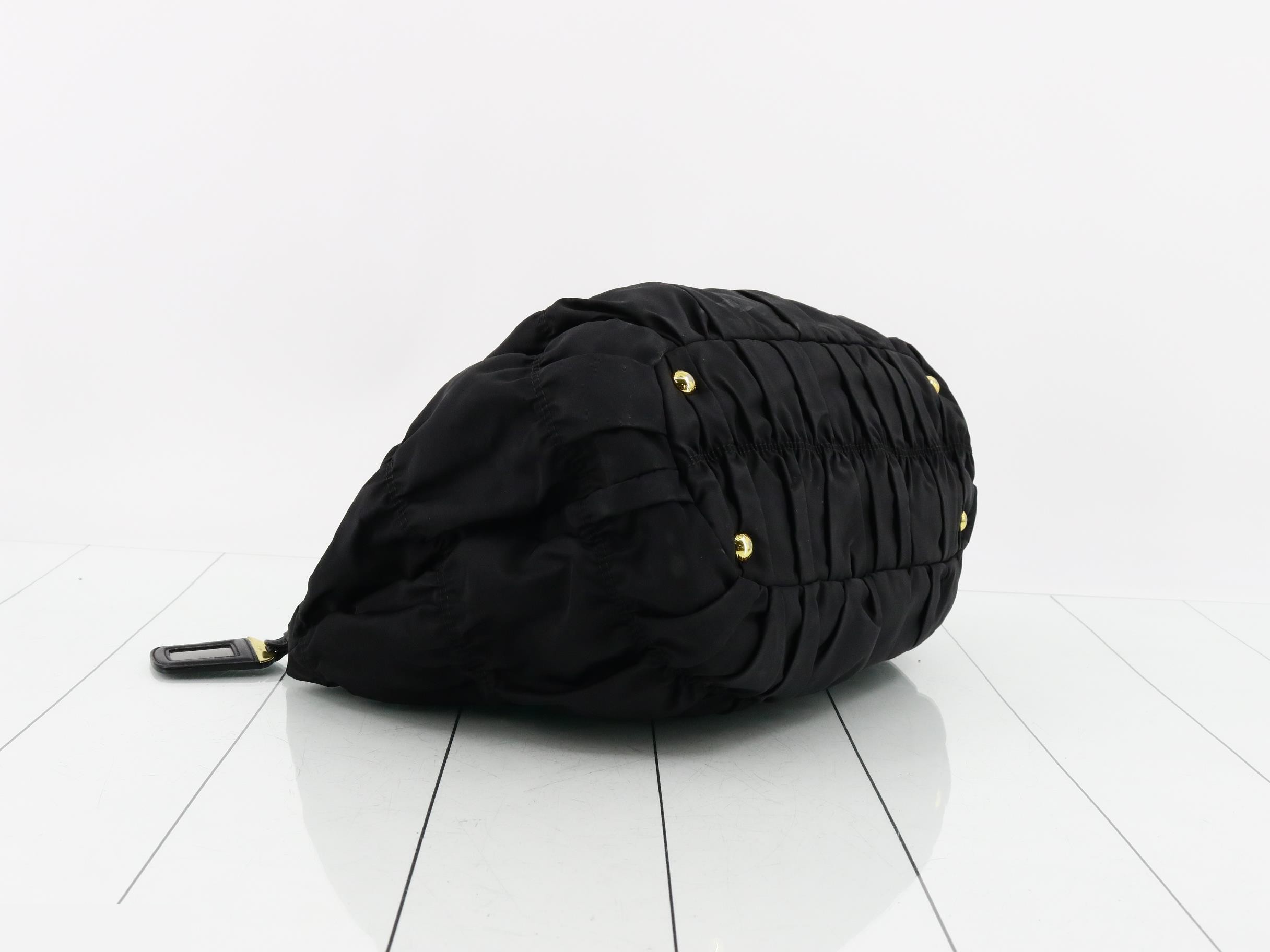 Nylon Gathered Logo 2-Way Tote Bag, Black — view 5