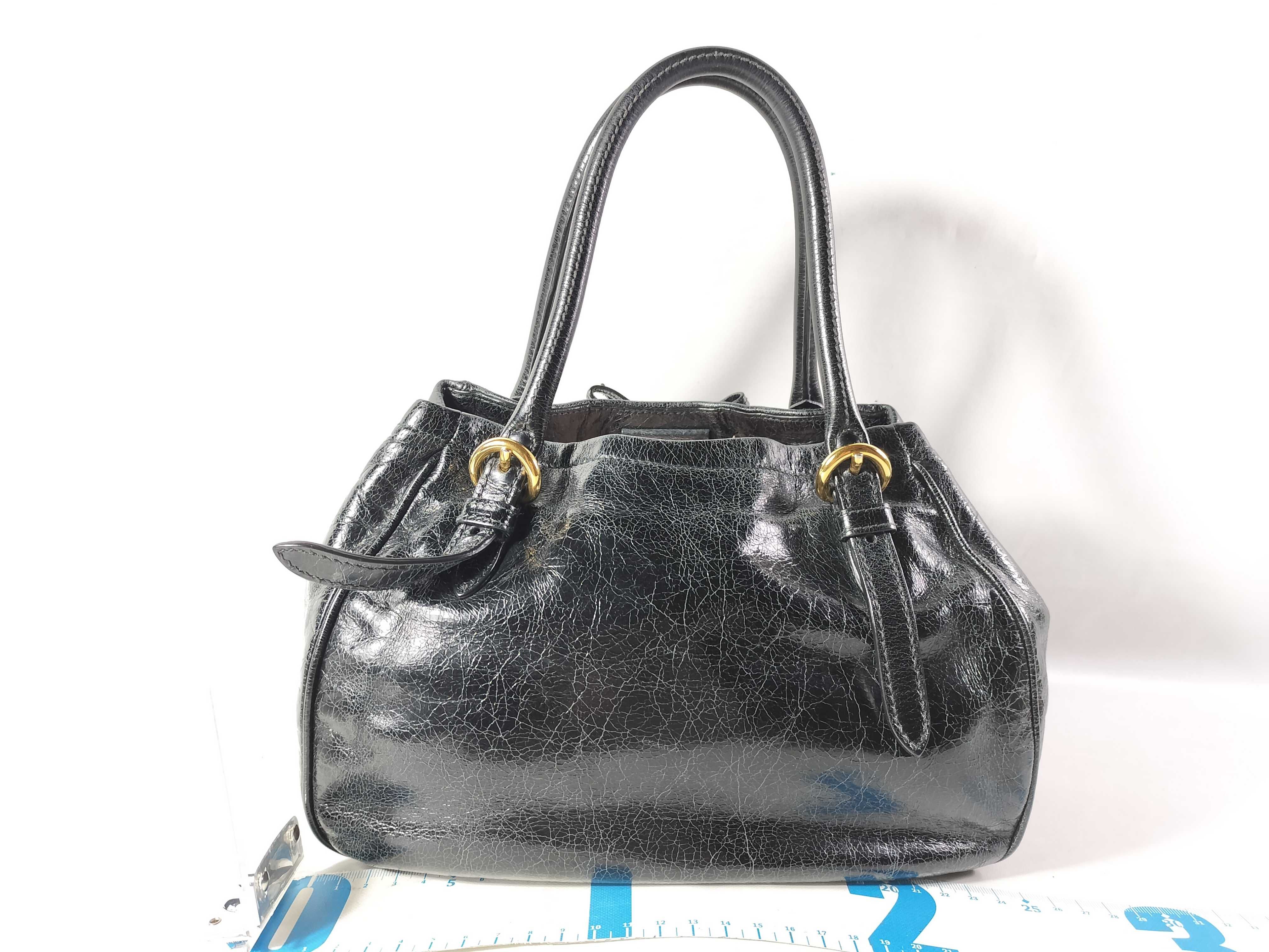Leather Shoulder Bag, Black, RN1095 (Handbag) — view 2
