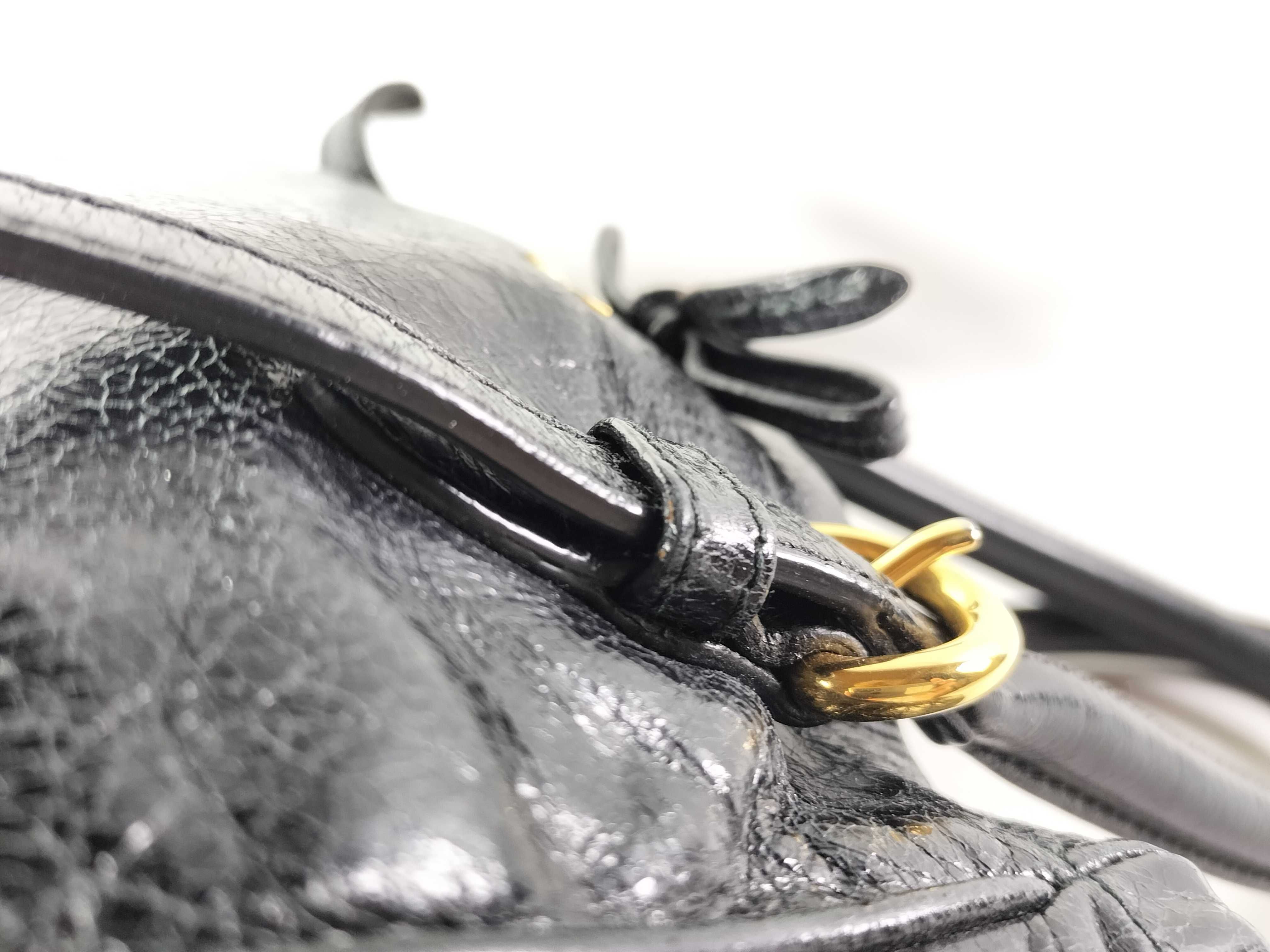 Leather Shoulder Bag, Black, RN1095 (Handbag) — view 5