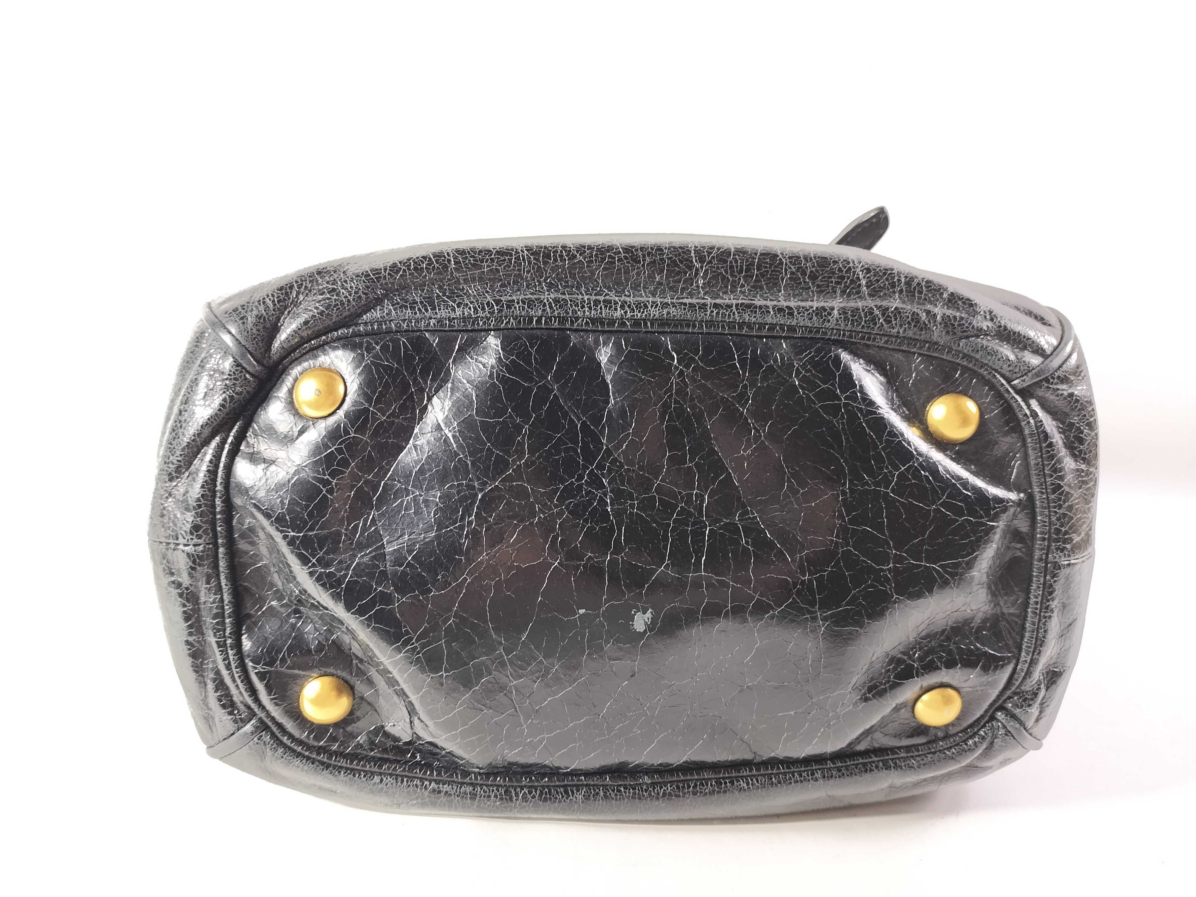 Leather Shoulder Bag, Black, RN1095 (Handbag) — view 7
