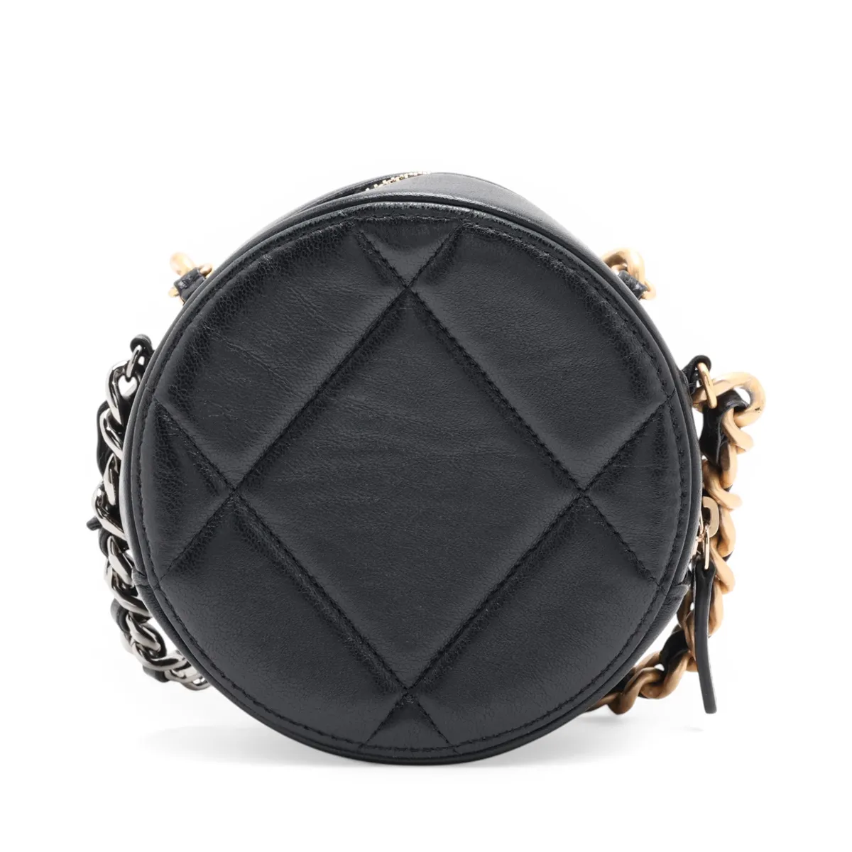 Matelassé Lambskin Chain Shoulder Bag, Round, Black with Gold and Silver Hardware, 31112646, Serial Number 31 — view 2