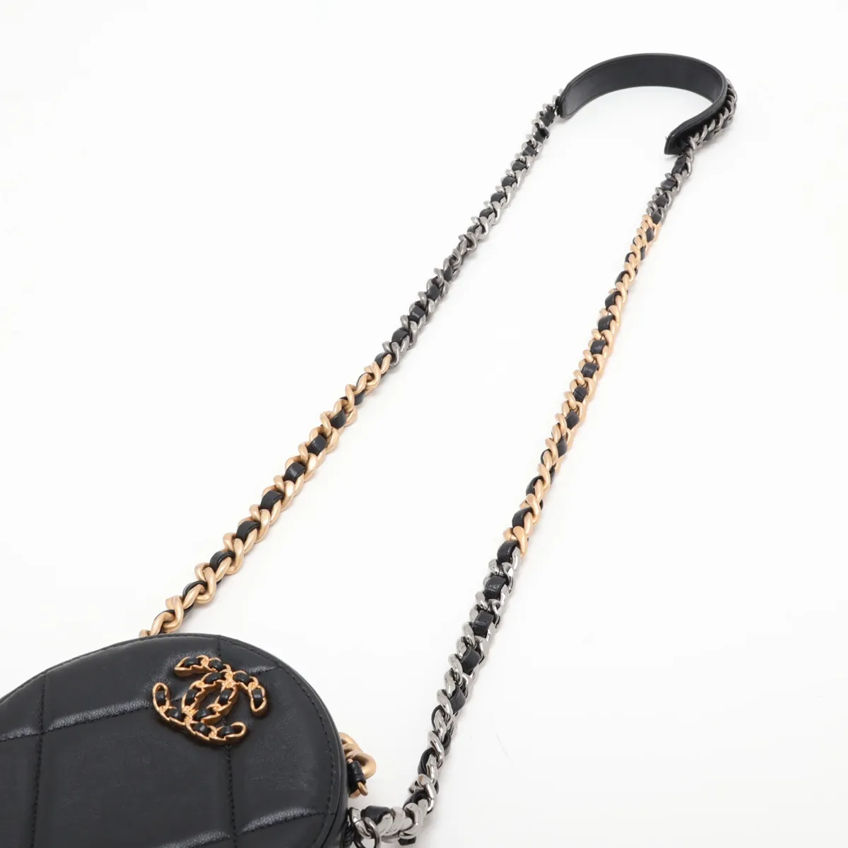 Matelassé Lambskin Chain Shoulder Bag, Round, Black with Gold and Silver Hardware, 31112646, Serial Number 31 — view 5