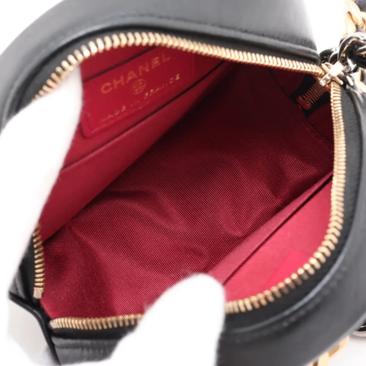 Matelassé Lambskin Chain Shoulder Bag, Round, Black with Gold and Silver Hardware, 31112646, Serial Number 31 — view 6