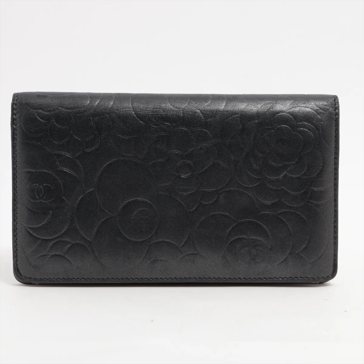 Camellia Lambskin Long Wallet Black Gold Hardware 18220889 — view 2