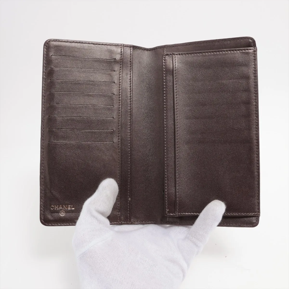Camellia Lambskin Long Wallet Black Gold Hardware 18220889 — view 3