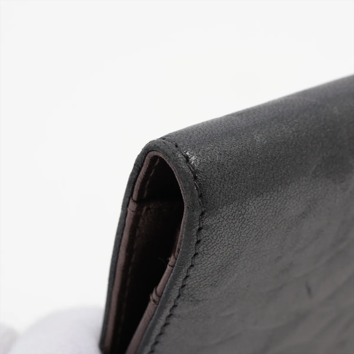 Camellia Lambskin Long Wallet Black Gold Hardware 18220889 — view 10