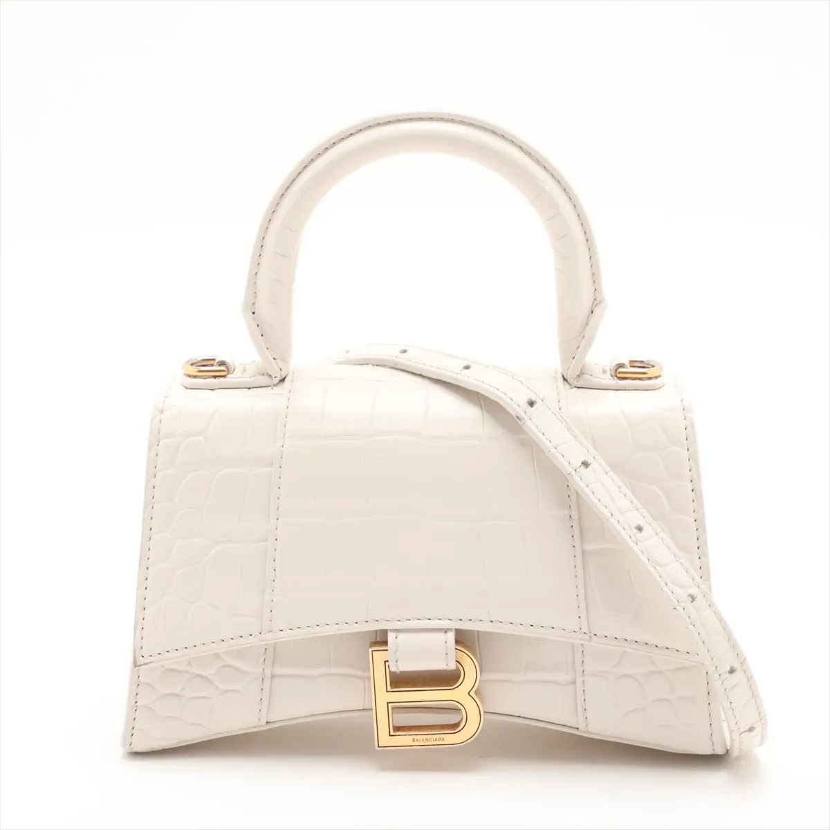Hourglass XS 592833 Crocodile Embossed 2-Way Handbag White