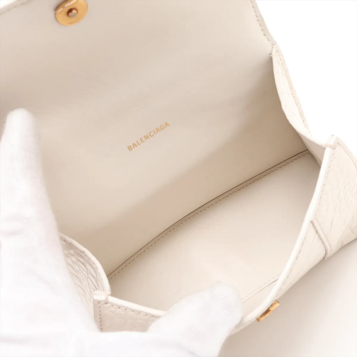 Hourglass XS 592833 Crocodile Embossed 2-Way Handbag White — view 8