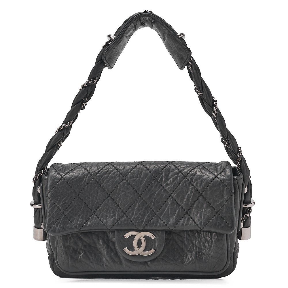 Calfskin Matelassé Single Handbag, Black, Silver Hardware, Series 11